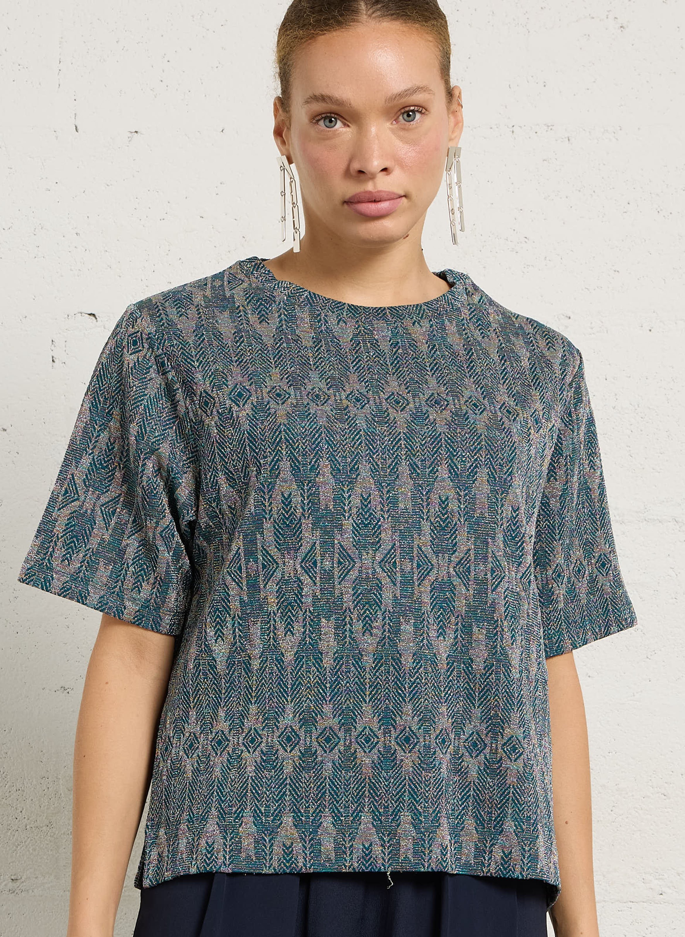 Top oversize col rond pailleté MOMONI Bleu