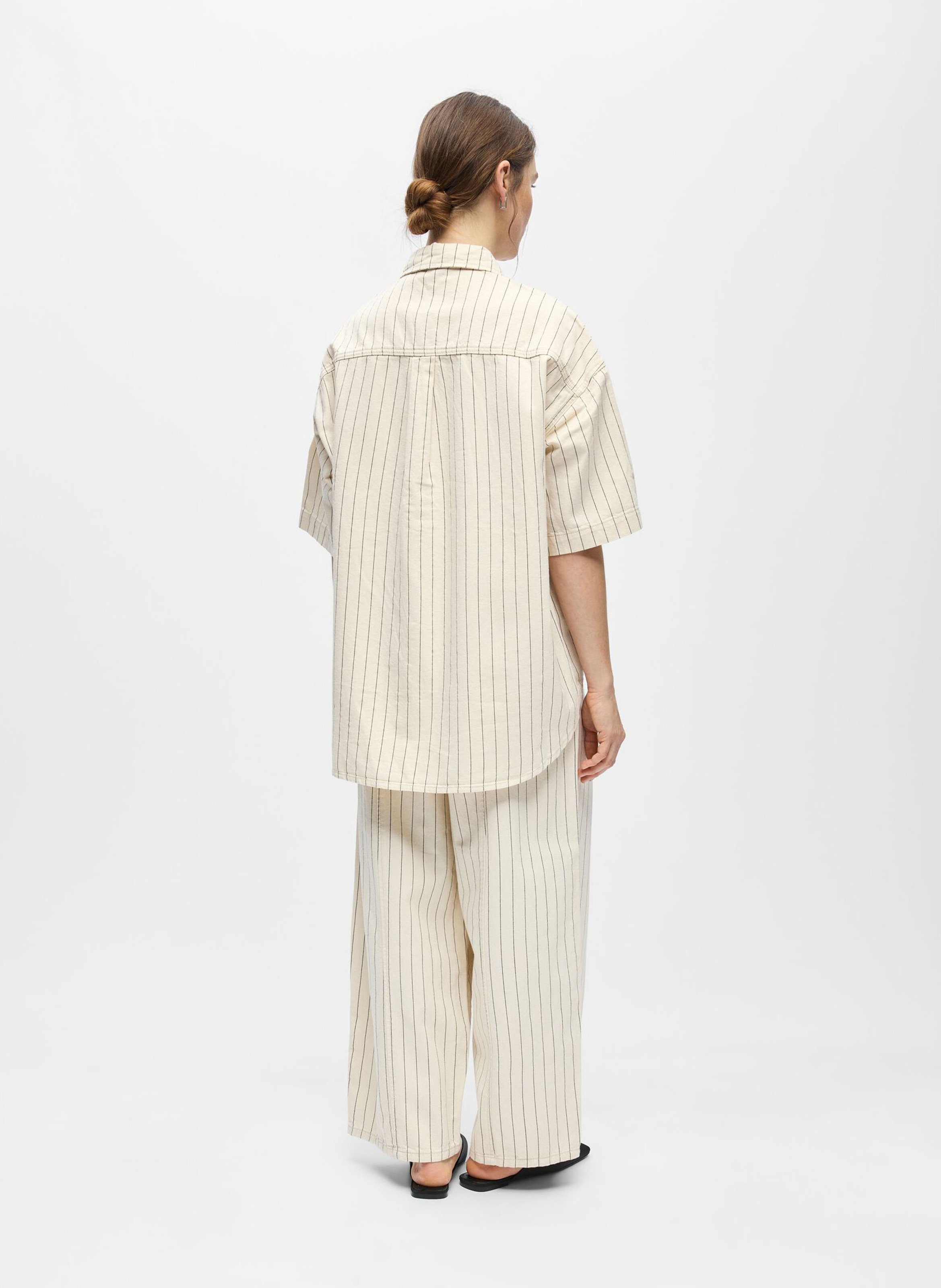 Short-sleeved striped shirt OBJECT Beige