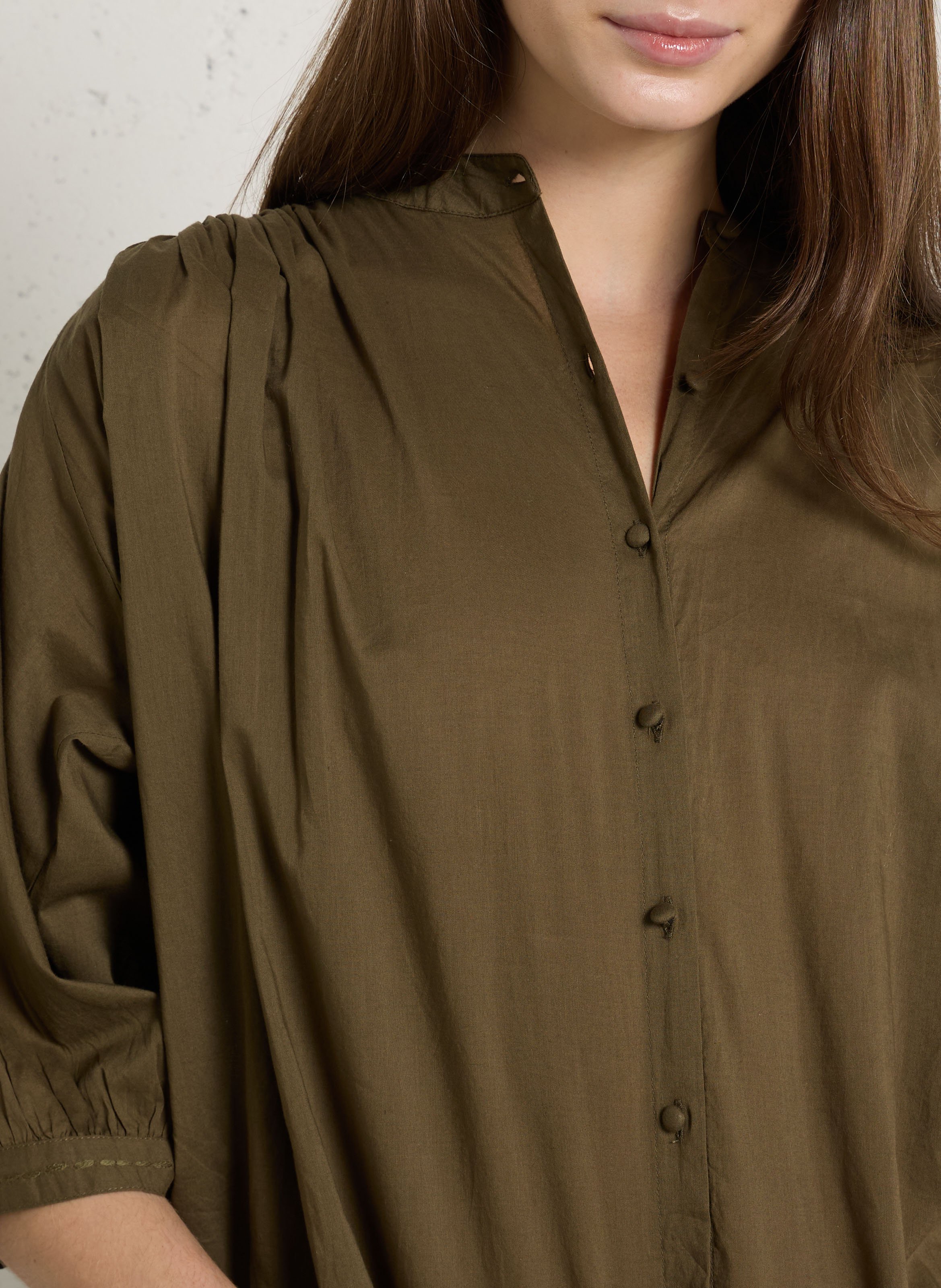 Chemise ample col mao en coton DIEGA Kaki