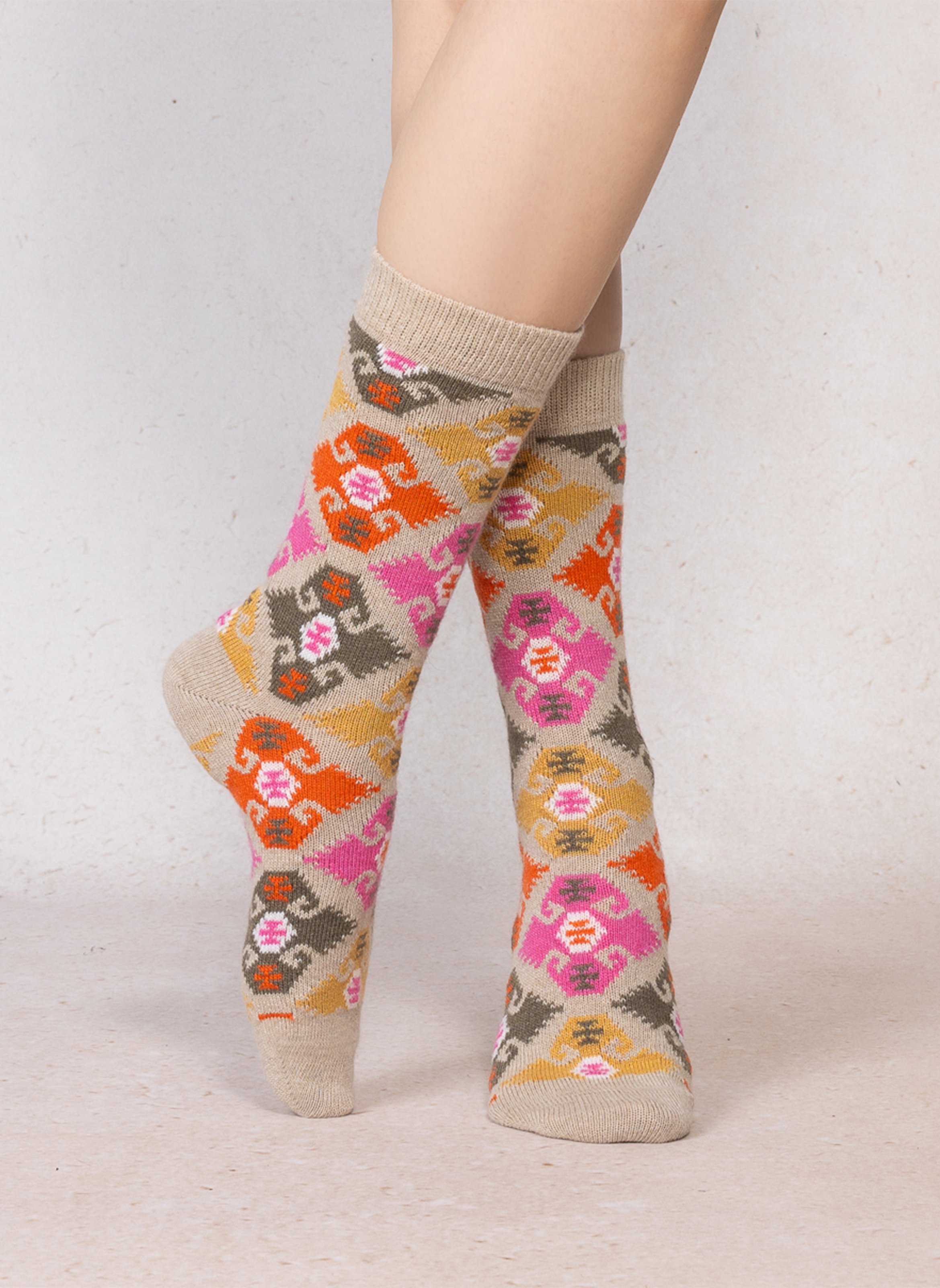 Chaussettes à motif tapisserie BLEUFORET Beige