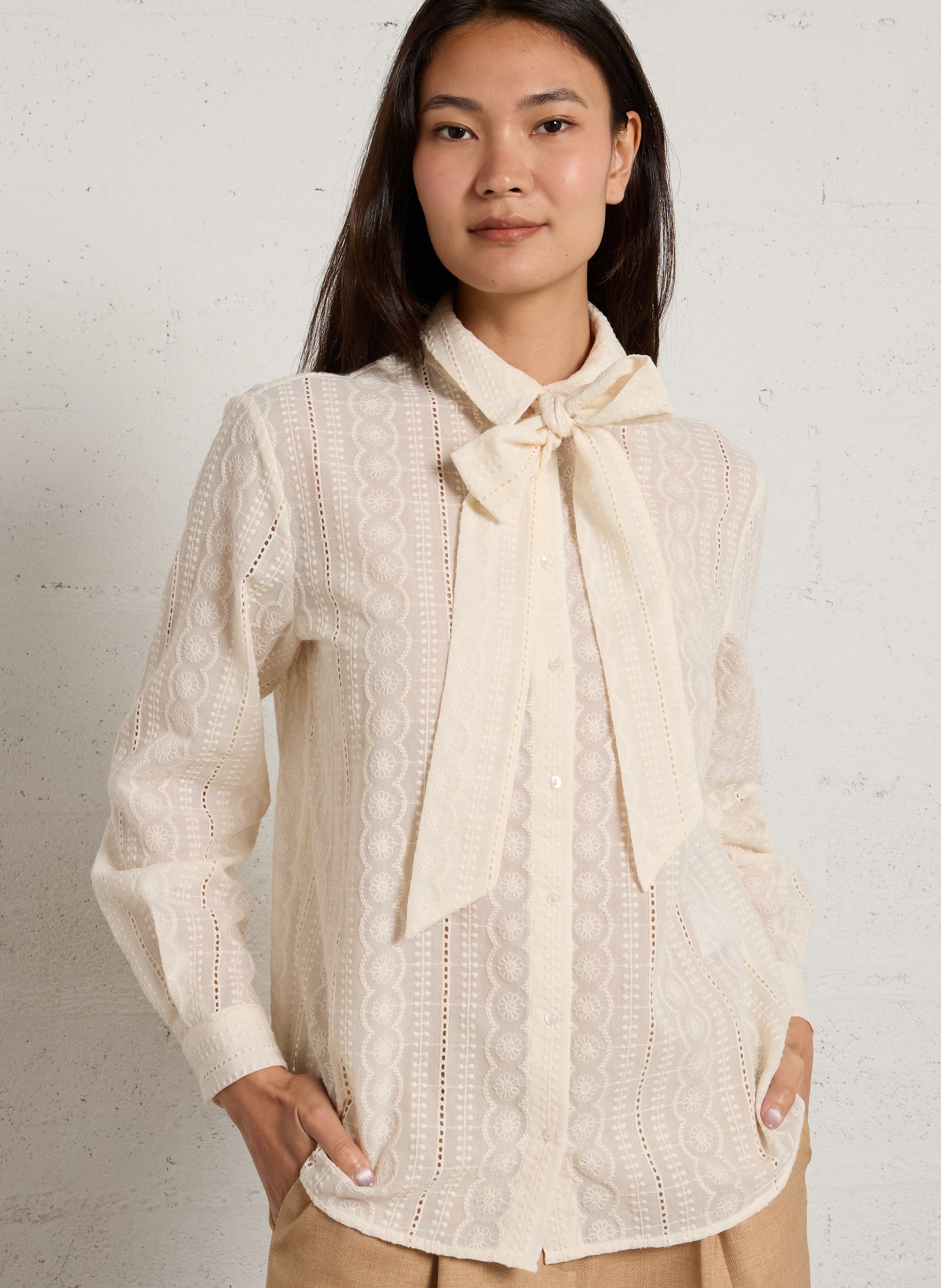 Chemise oversize brodée MAISON 123 Beige