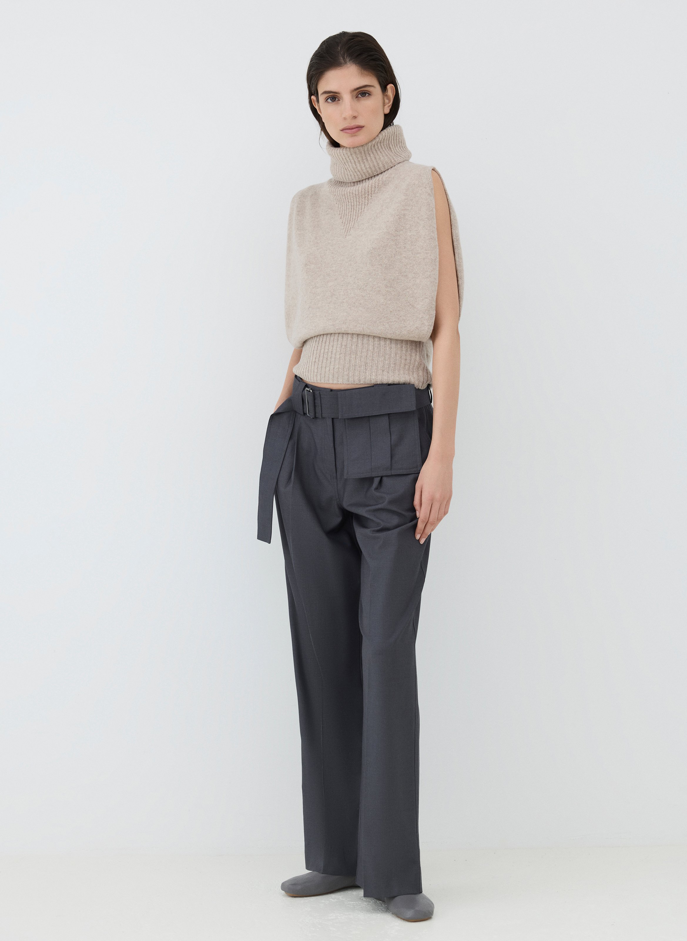Straight wool polo neck jumper ROUGE EDIT Beige