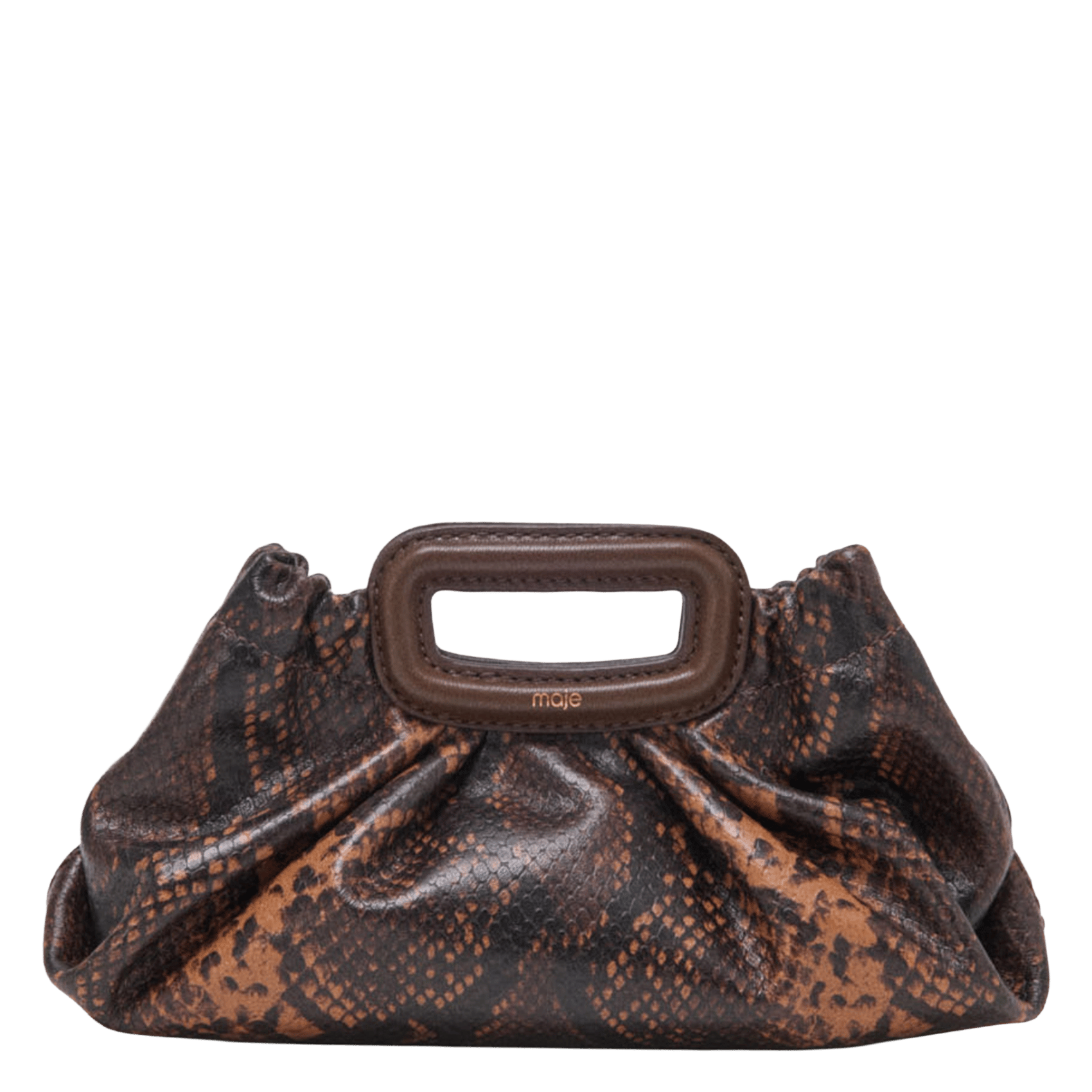 Kleine clutch van reliëfleer met pythonprint MAJE Bruin