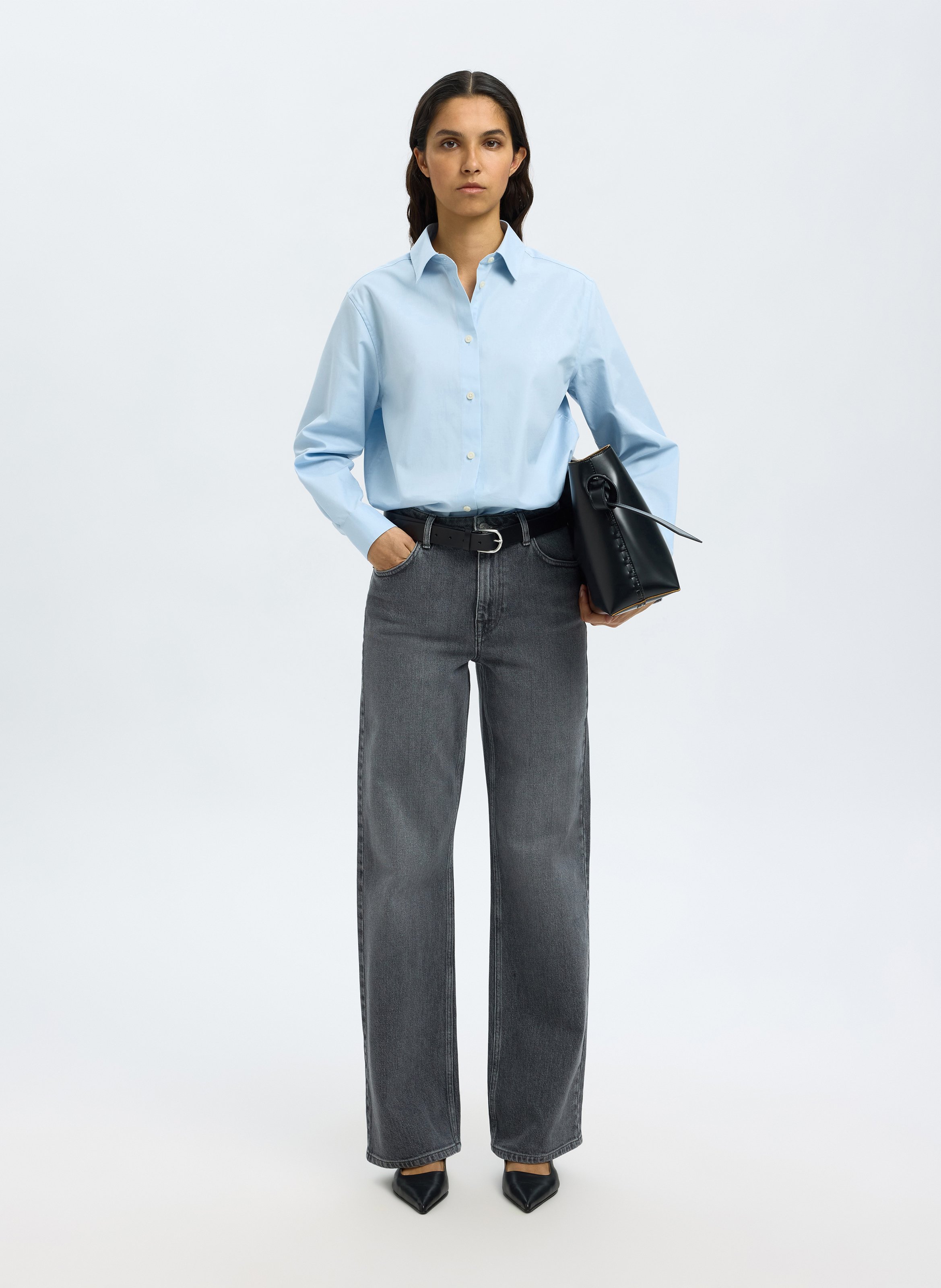 Ausgewaschene Bootcut-Jeans SELECTED Grau