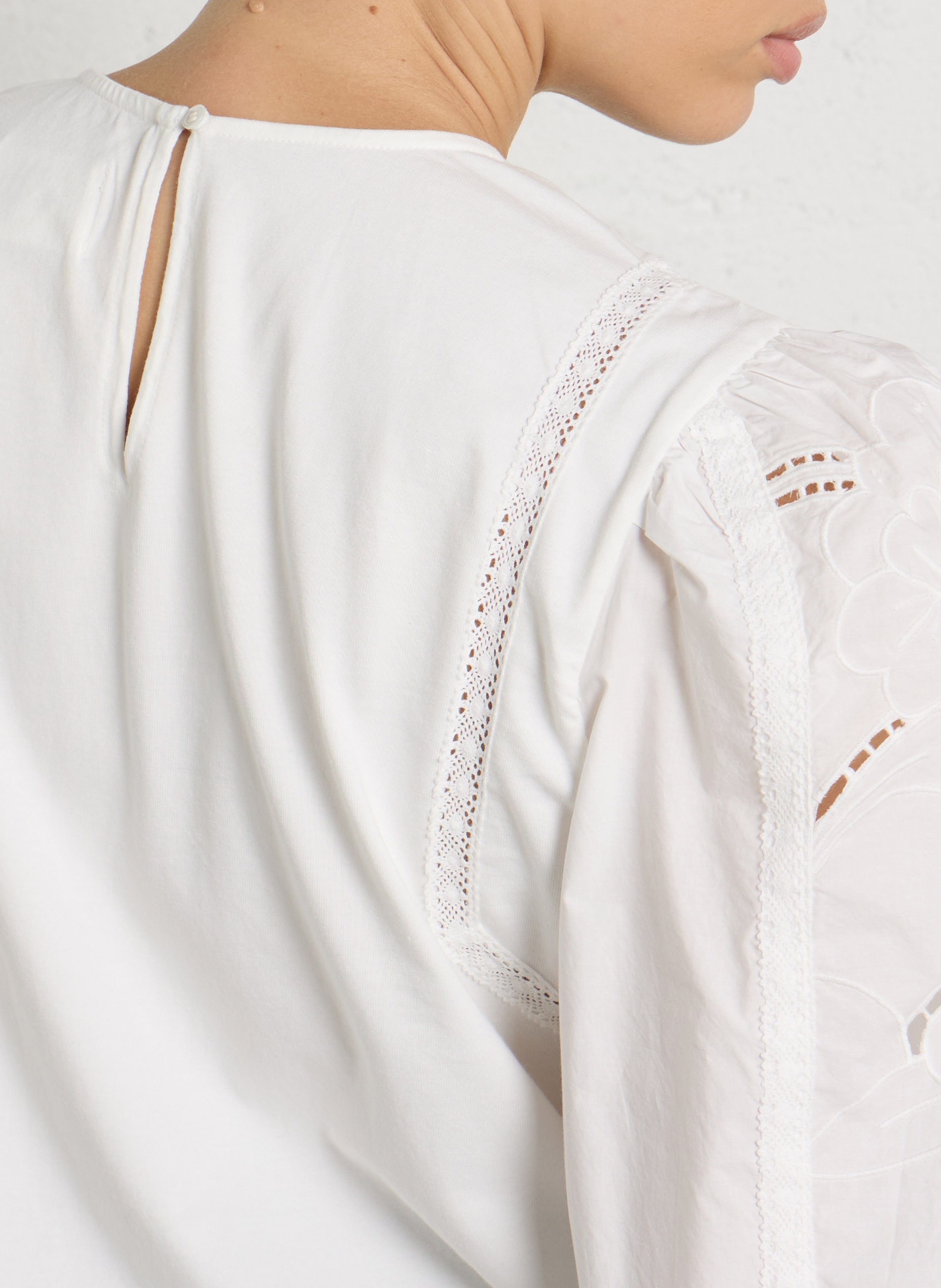 Straight top with embroidered sleeves DES PETITS HAUTS Beige