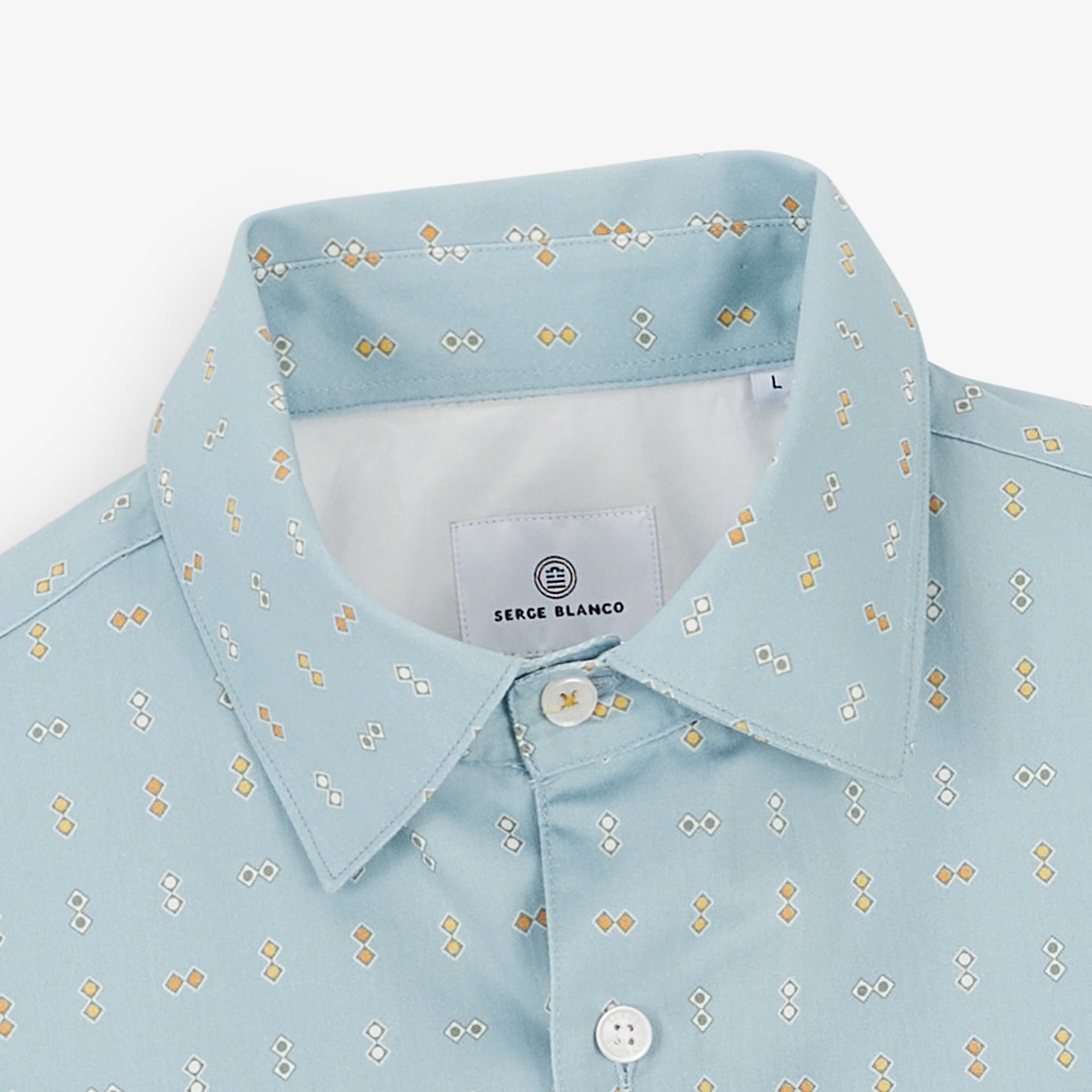 Long-sleeved cotton shirt with blue diamond print SERGE BLANCO Blue
