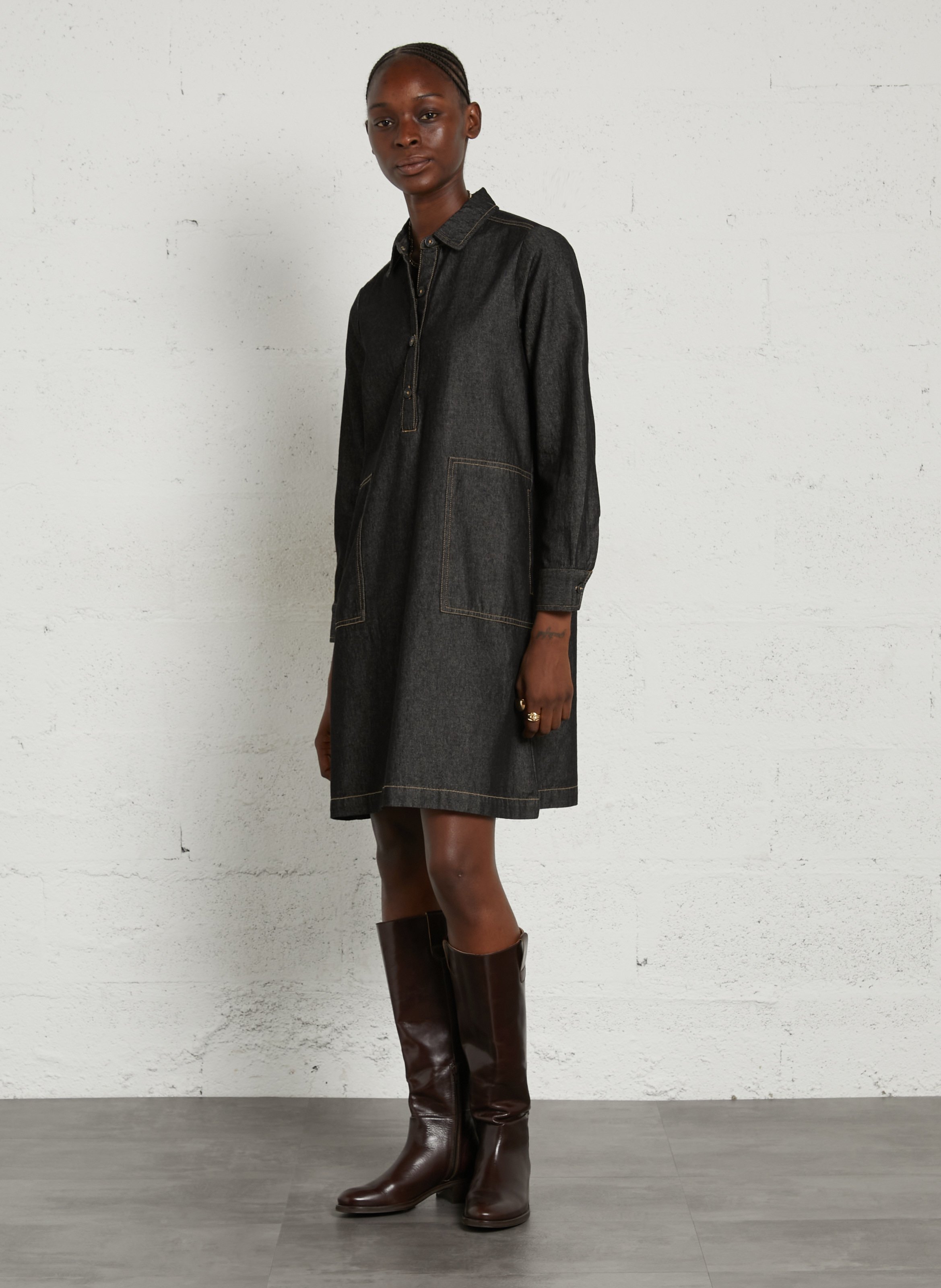 Robe courte col polo en coton NICE THINGS Gris