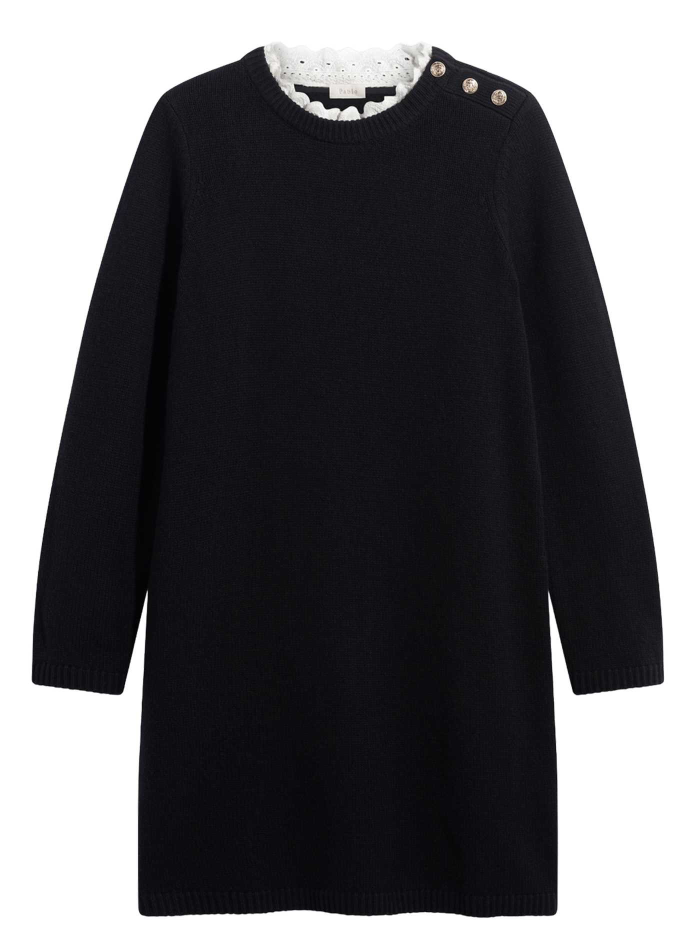 Robe courte à dentelle en laine  PABLO Noir