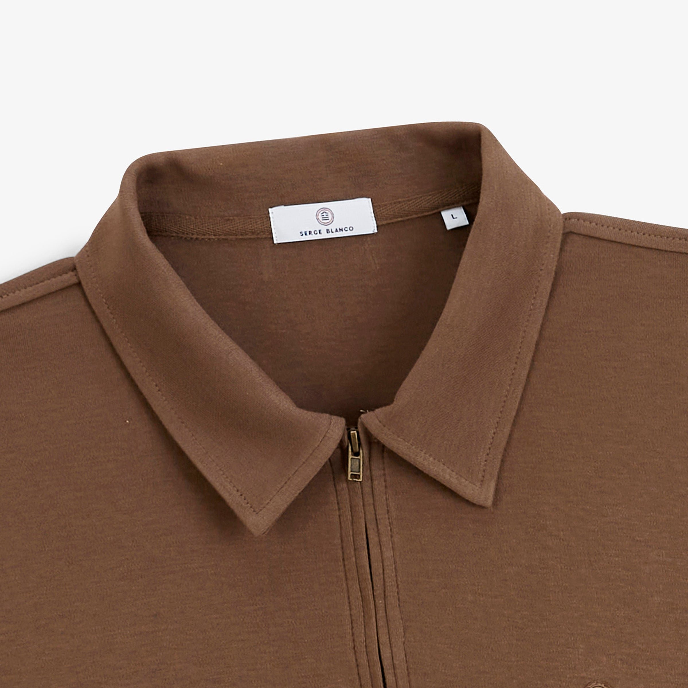 Zip-up long-sleeve interlock cotton polo in brown brownie SERGE BLANCO Brown