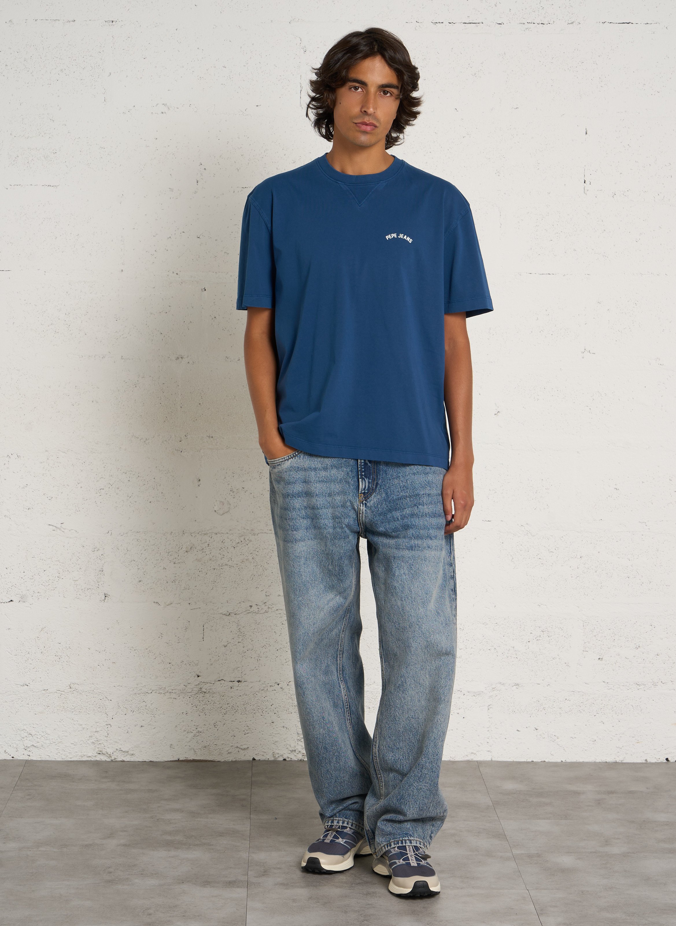 Gerade geschnittenes Baumwoll-T-Shirt PEPE JEANS Blau