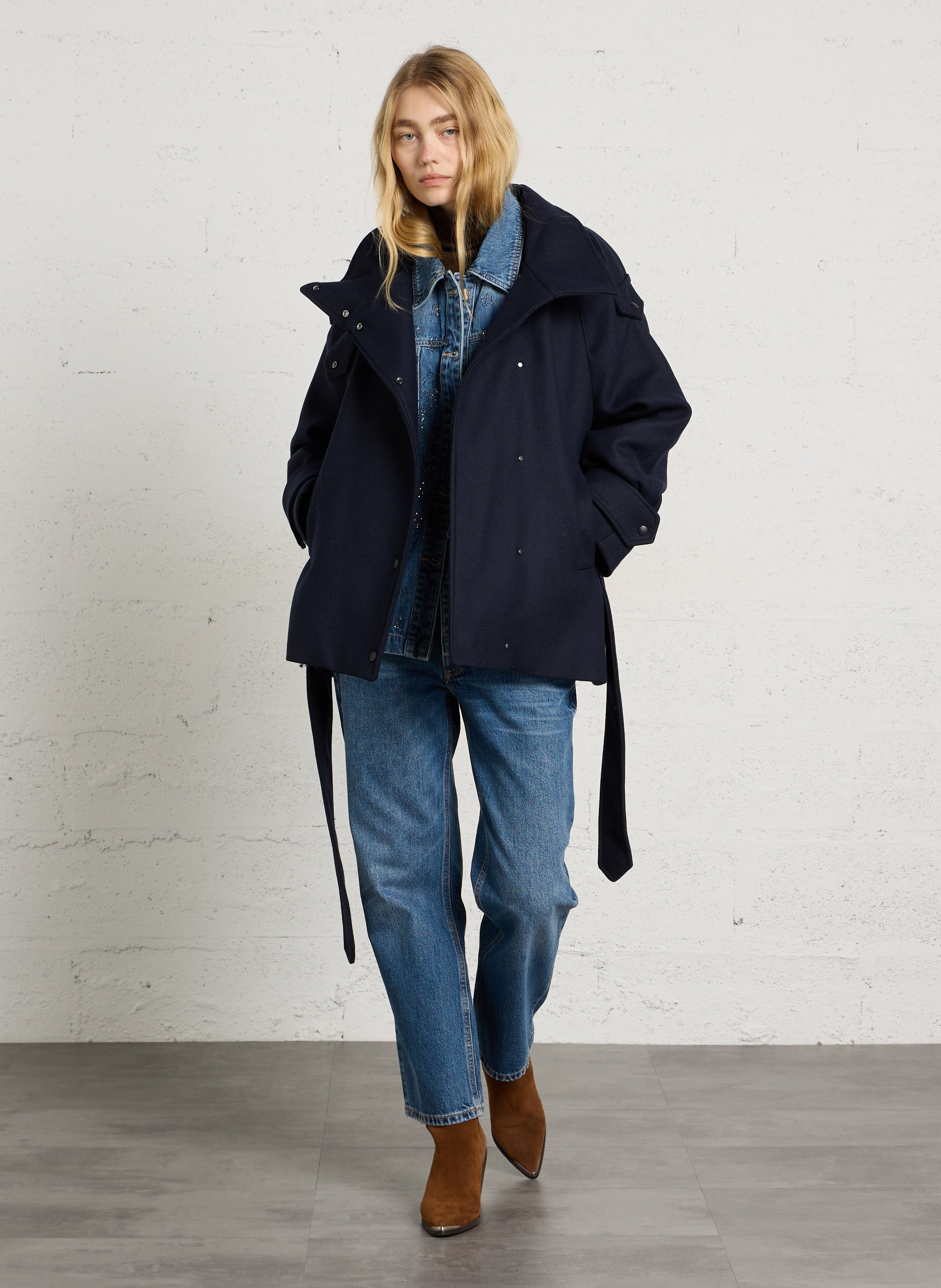 Short trench coat with stand-up collar IKKS Blue