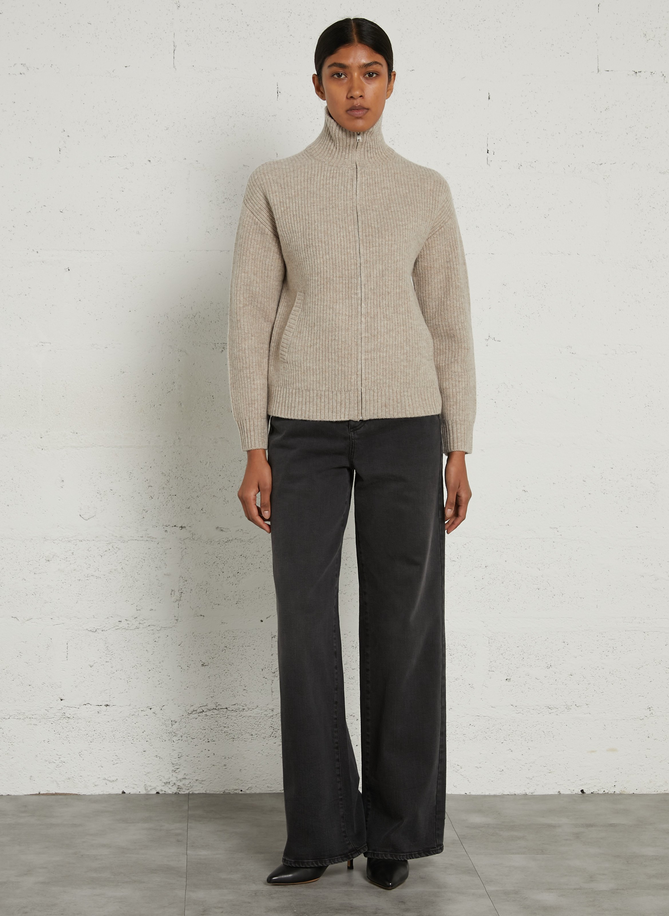 Gerade geschnittene Strickjacke aus Wolle mit Reißverschluss SUD EXPRESS Beige