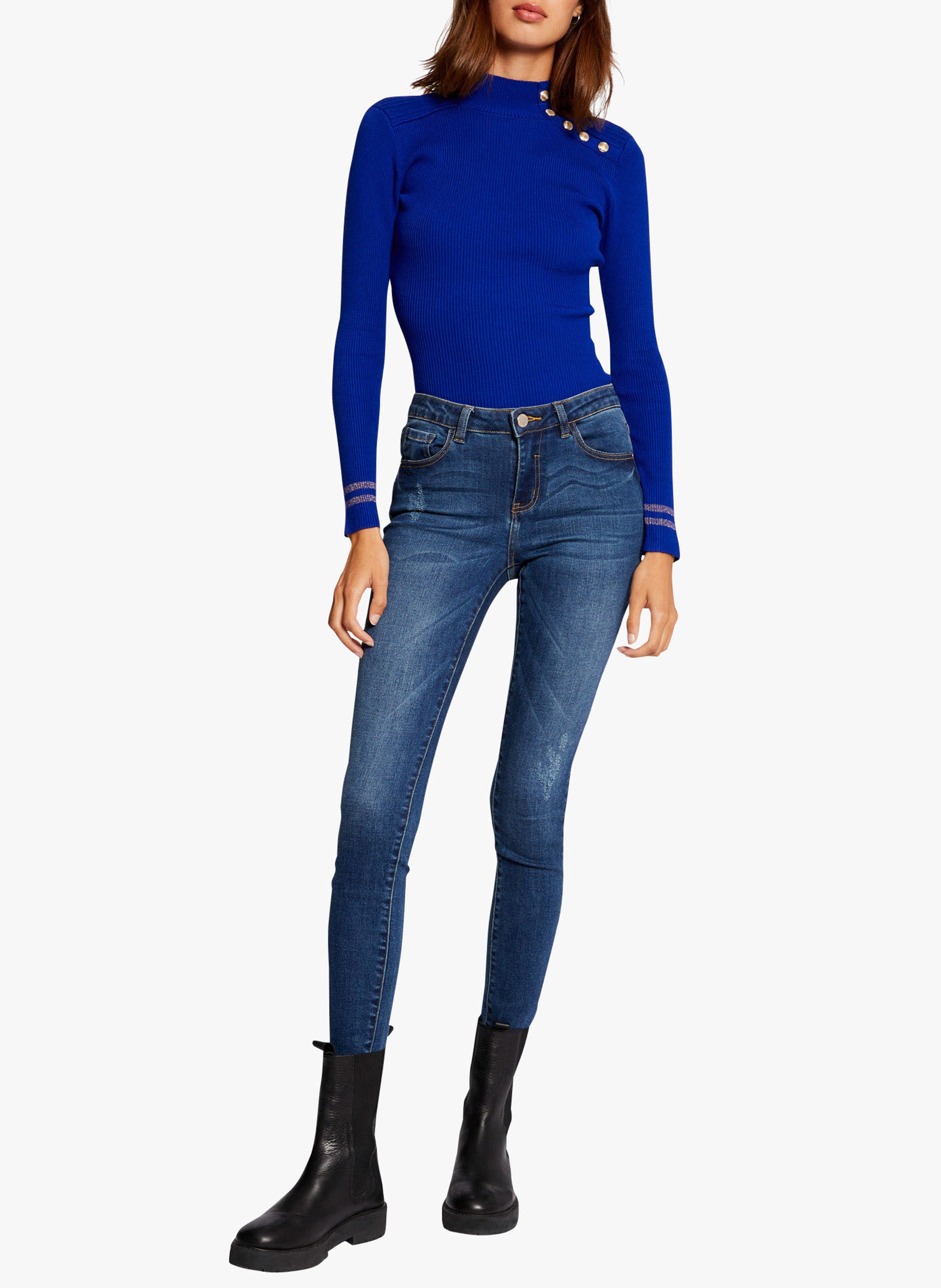 Gebreide trui met opstaande kraag - materiaalblend MORGAN Blauw