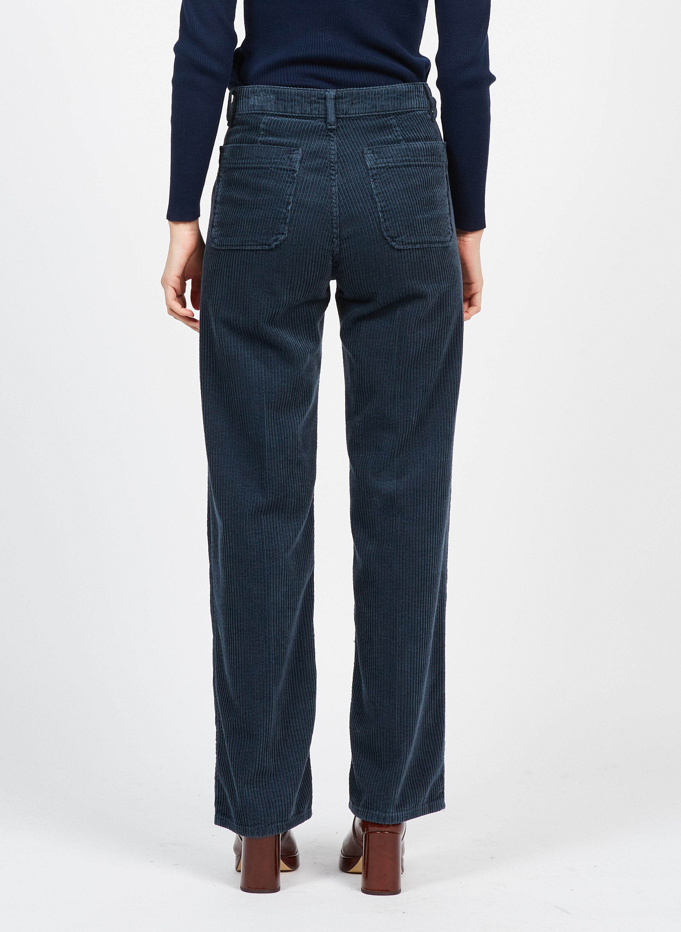 Solid Color Mid-waist Slim-fit Micro Flared Pants Corduroy