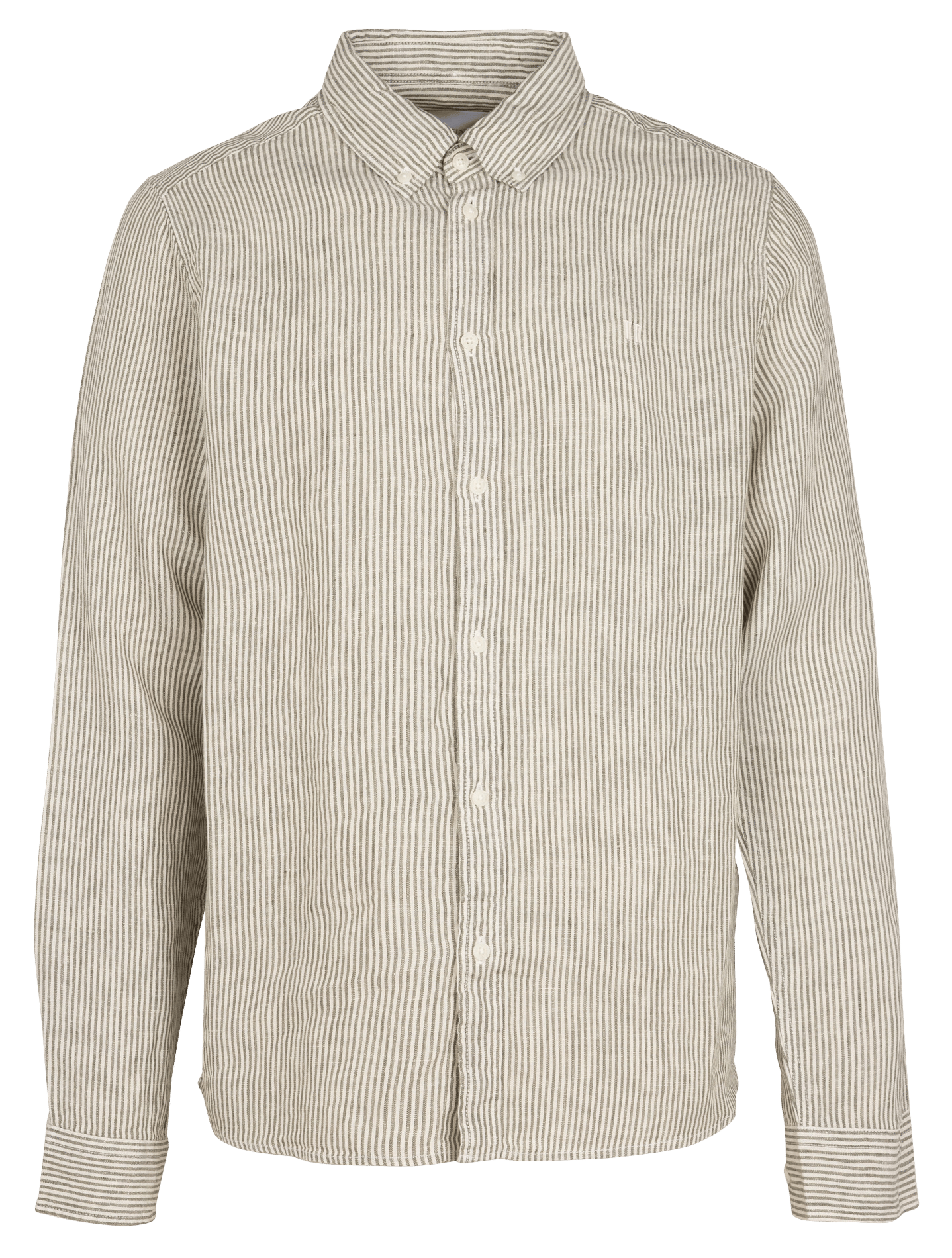 Camisa regular fit de lino a rayas con cuello americano VerdeLES DEUX