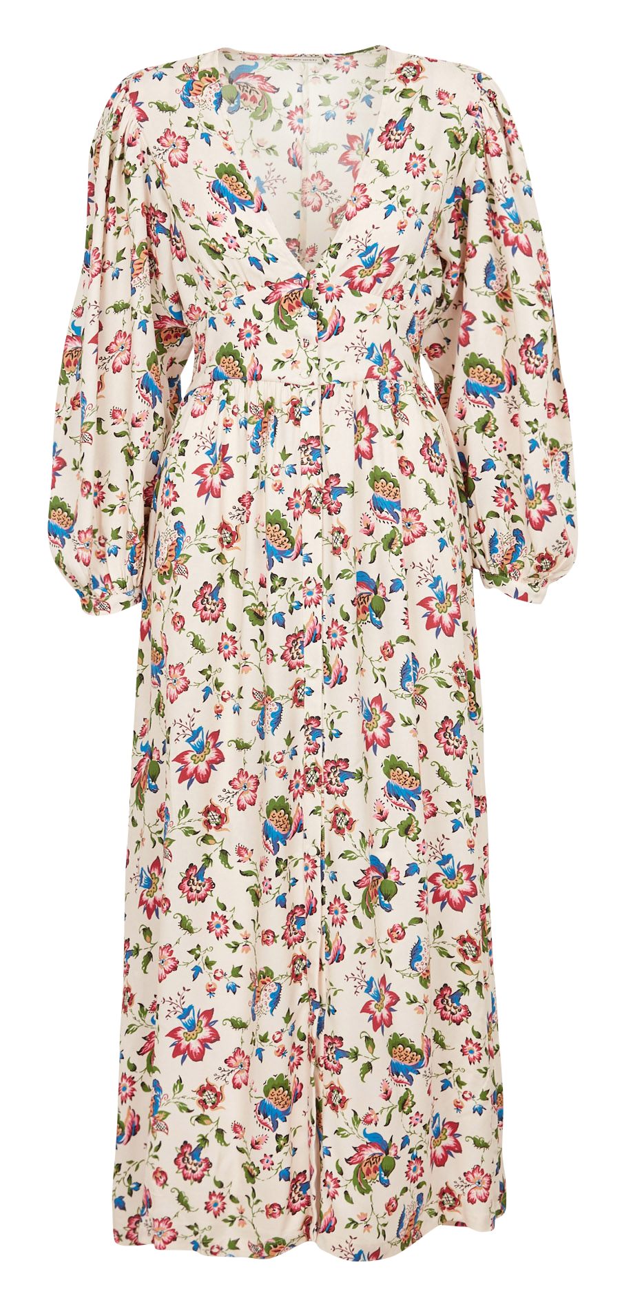 Robe longue évasée encolure V imprimé THE NEW SOCIETY Beige