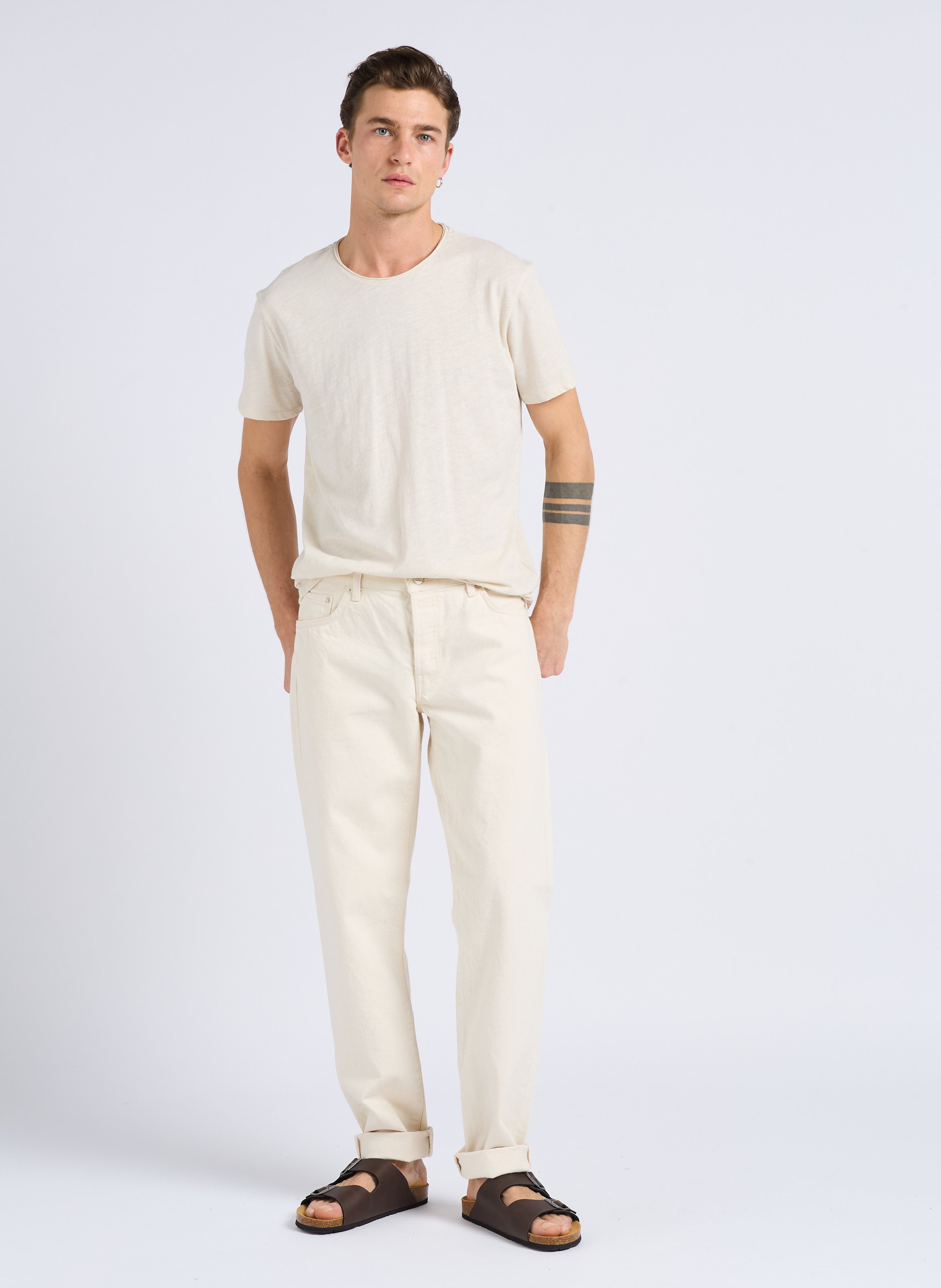 Tee-shirt col rond en coton flammé IKKS Blanc