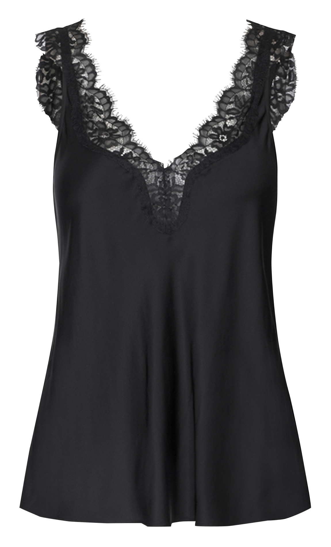 Straight V-neck lace top SAMSOE SAMSOE Black