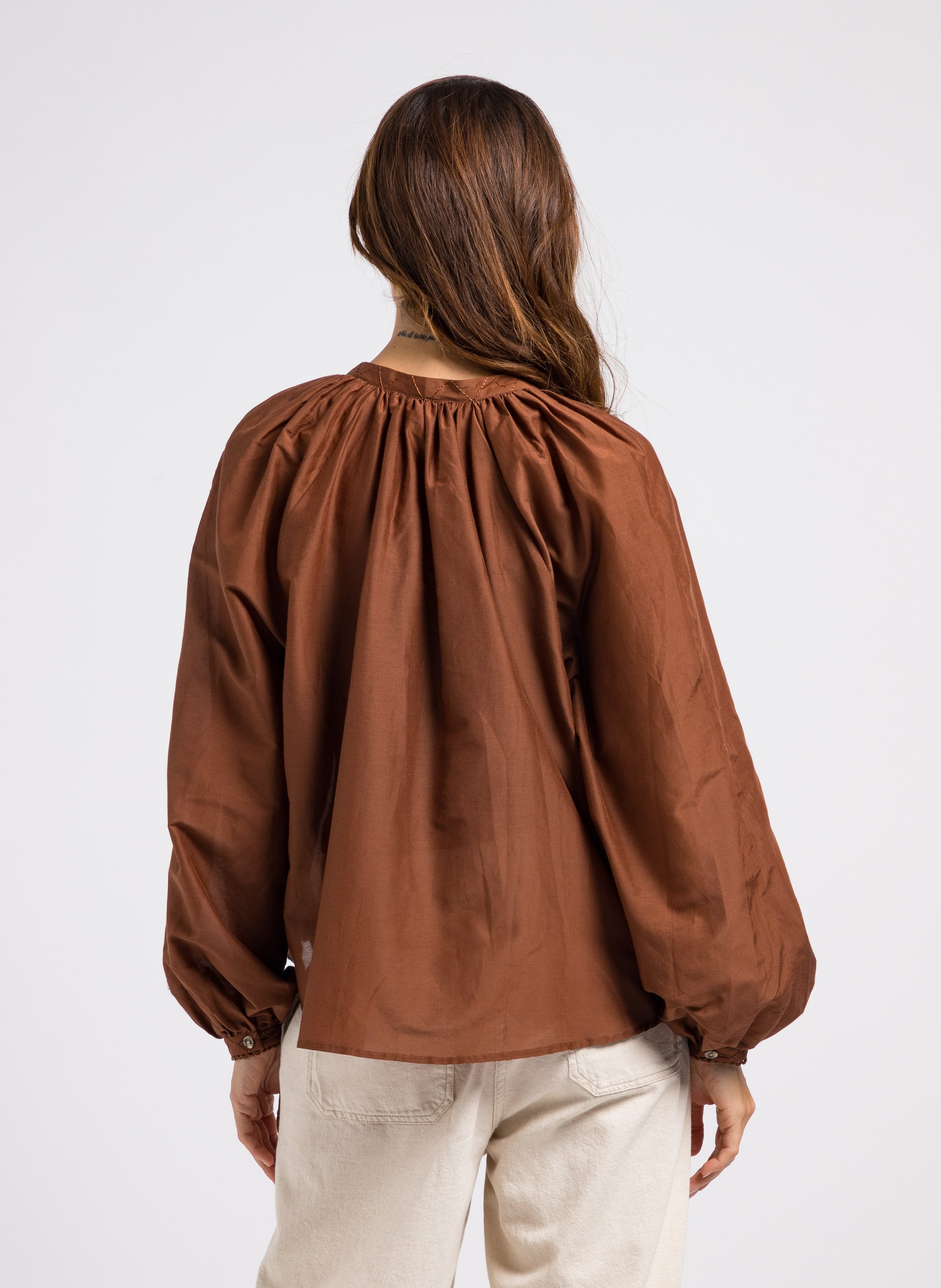 Chemise ample en coton et soie LOVE STORIES Marron