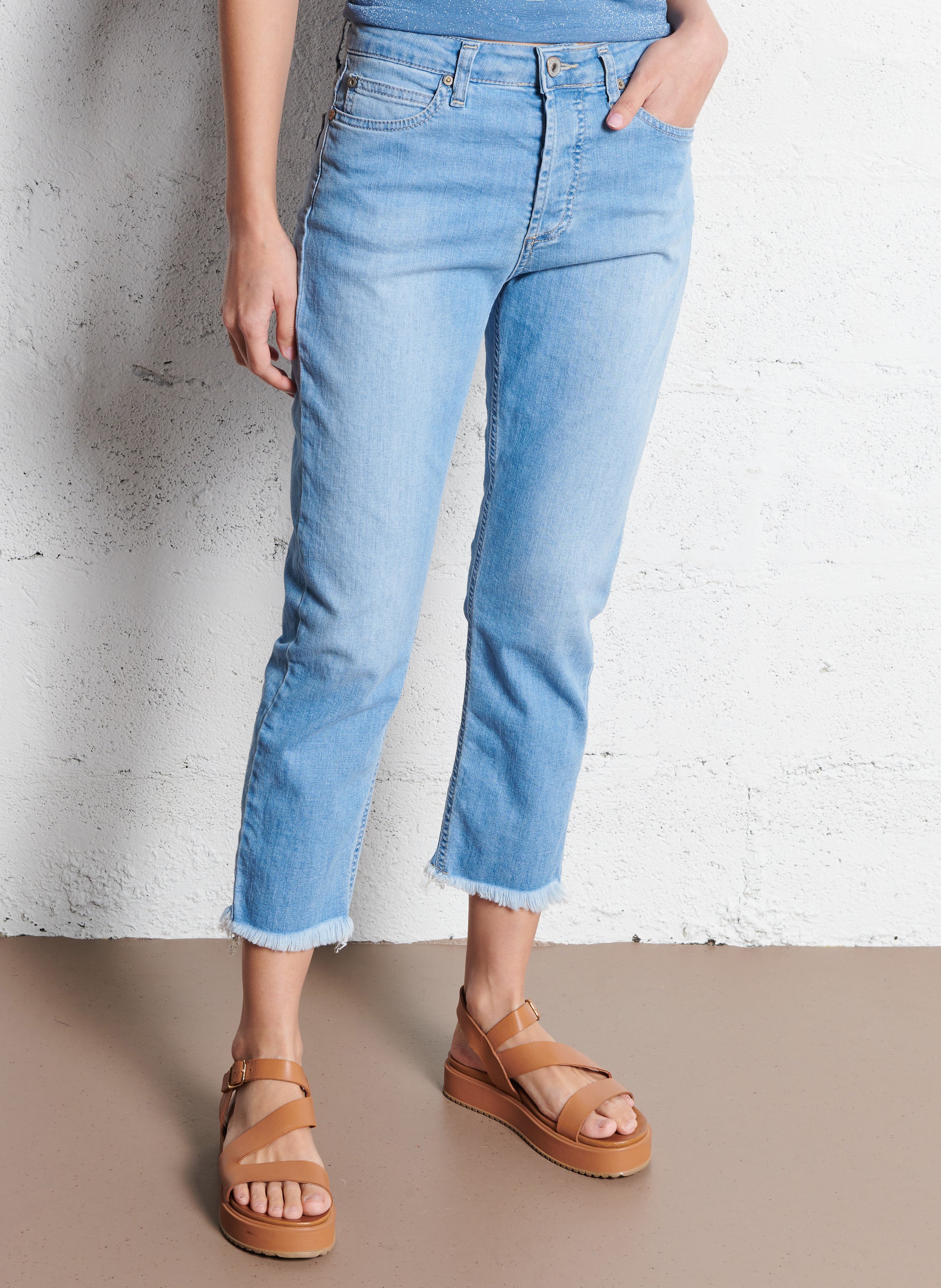 High-rise straight cotton-blend jeans PLEASE Blue