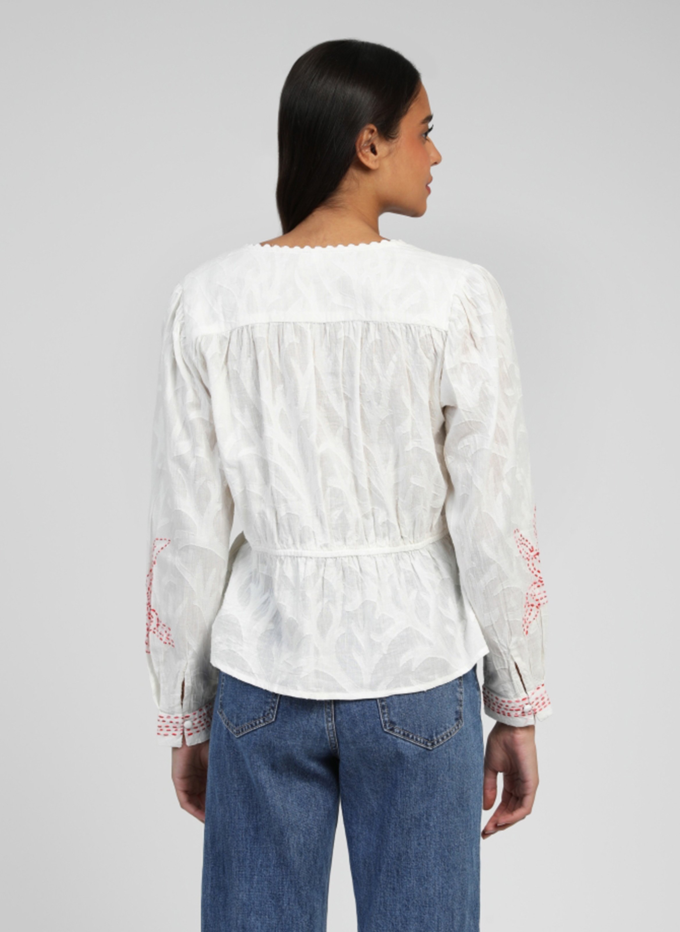 Straight blouse in embroidered cotton AN'GE Beige
