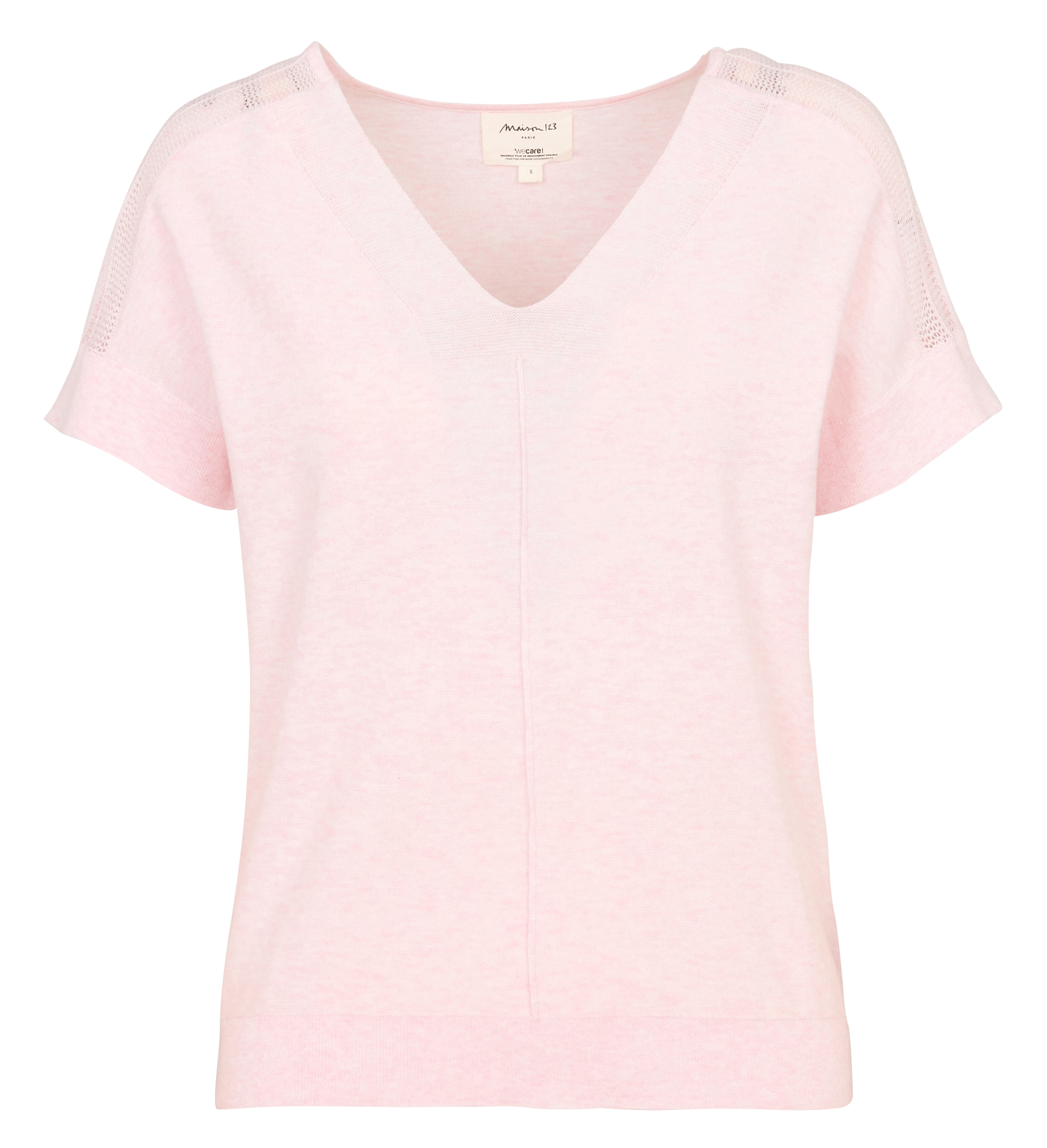 Pull col V manches courtes uni MAISON 123 Rose