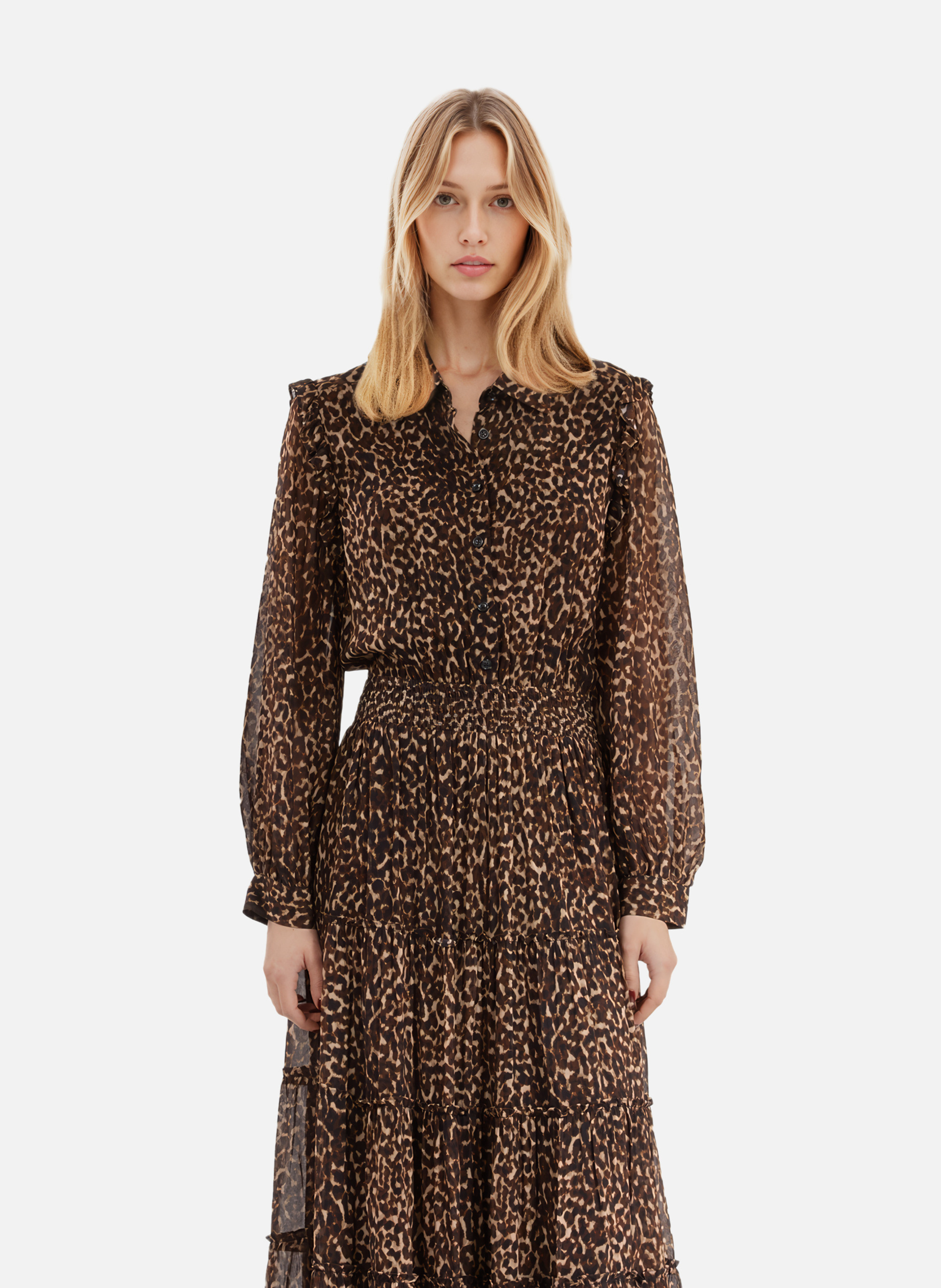 Leopard print long dress with ruffles THE KOOPLES Multicolored