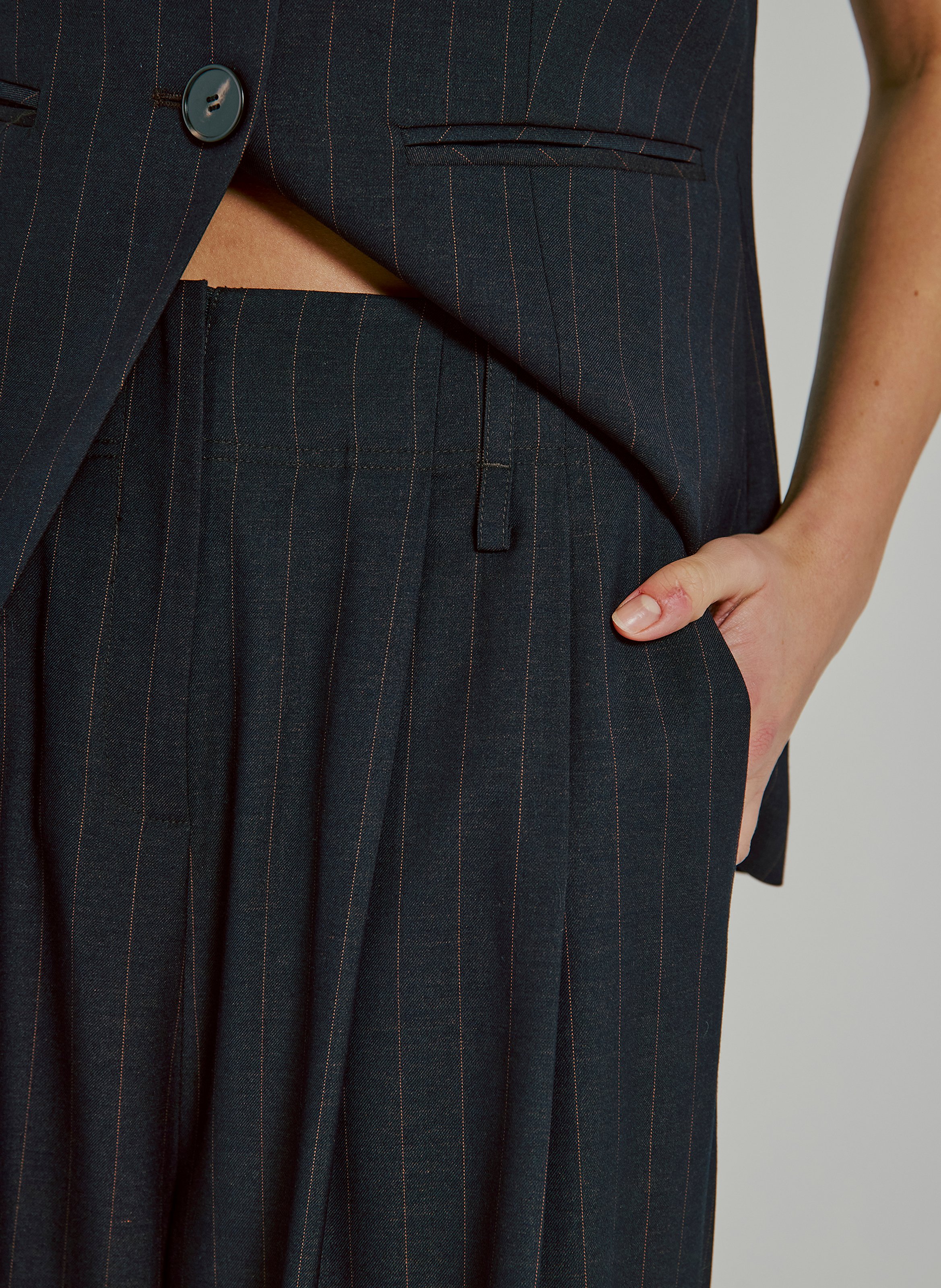 Wide Striped Pleated Trousers NORR Brown