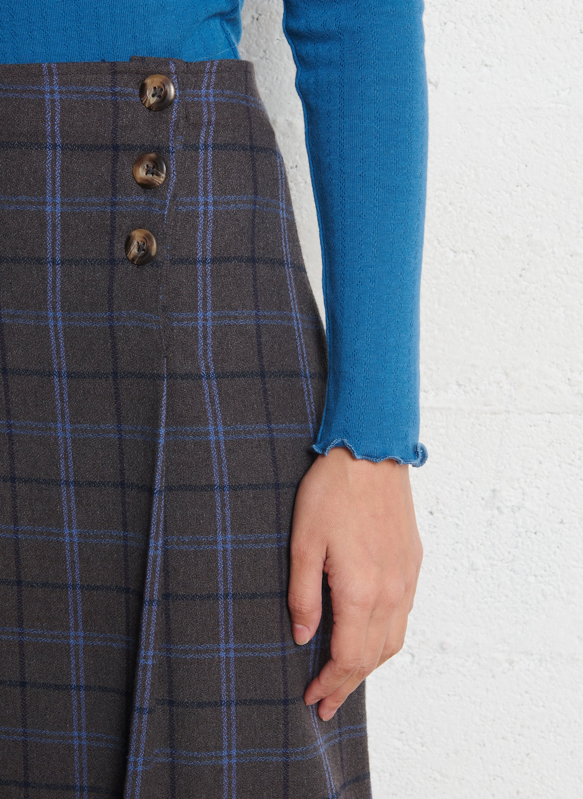 Jupe midi écossaise taille haute NICE THINGS Gris