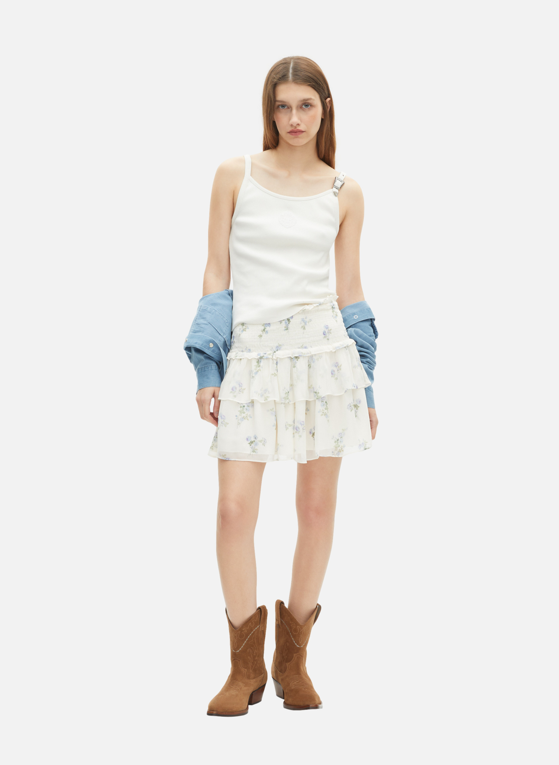 Short flounced floral print skirt THE KOOPLES White