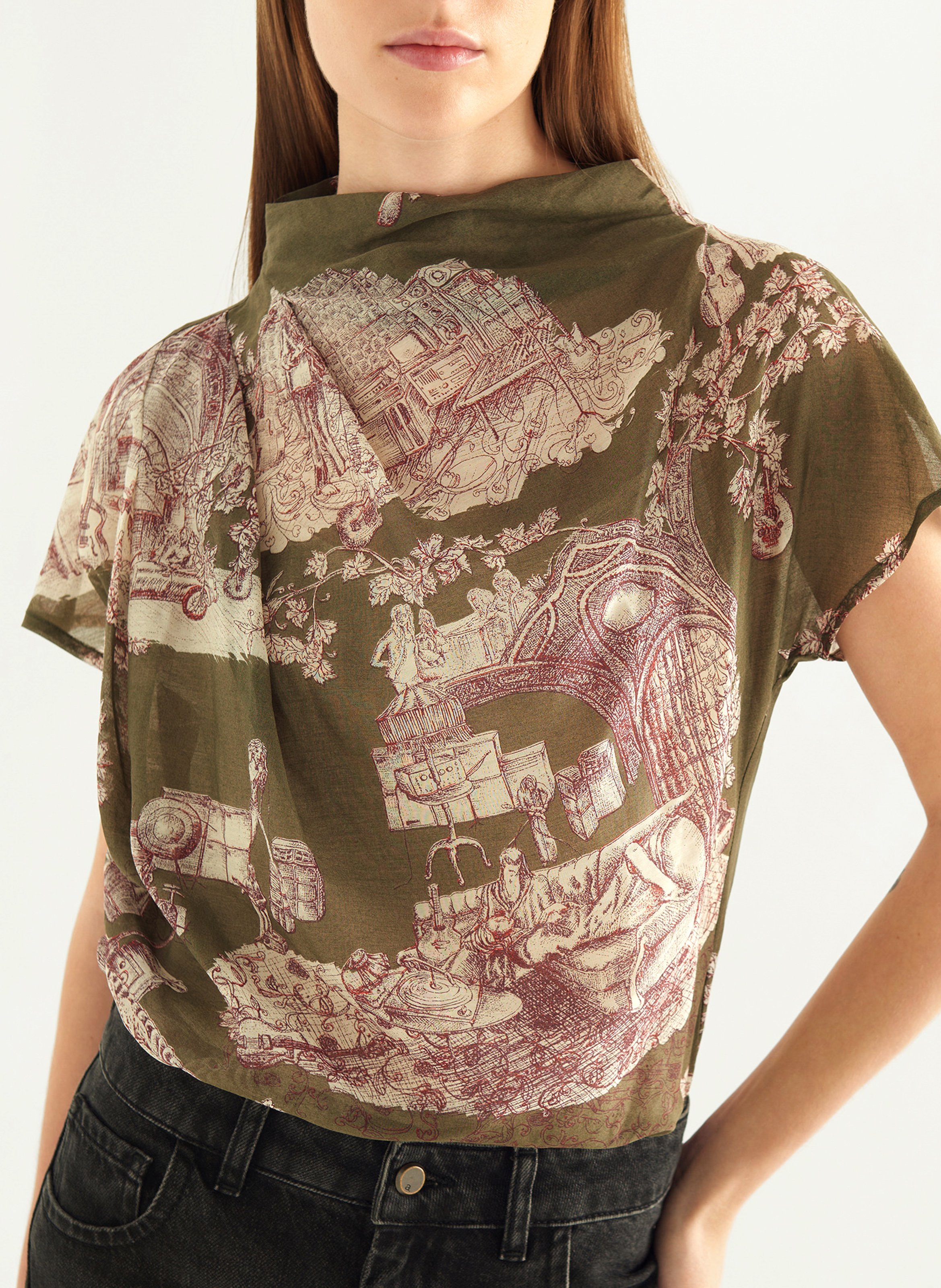 Top col montant en coton mélangé COTELAC Vert