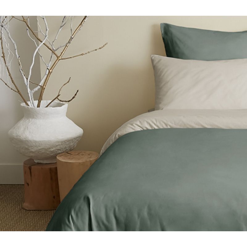 Complete set 6 pieces eucalyptus/lin reversible duvet cover for bed 140 x 190 cm COTON PUR Beige