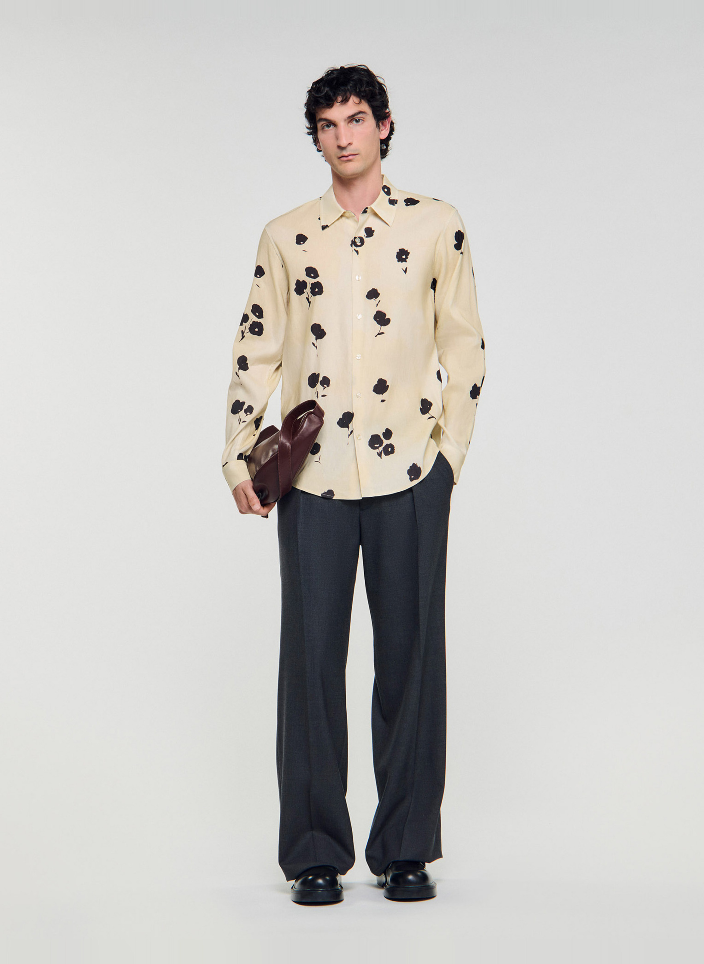 Chemise droite col classique en lin mélangé SANDRO Blanc