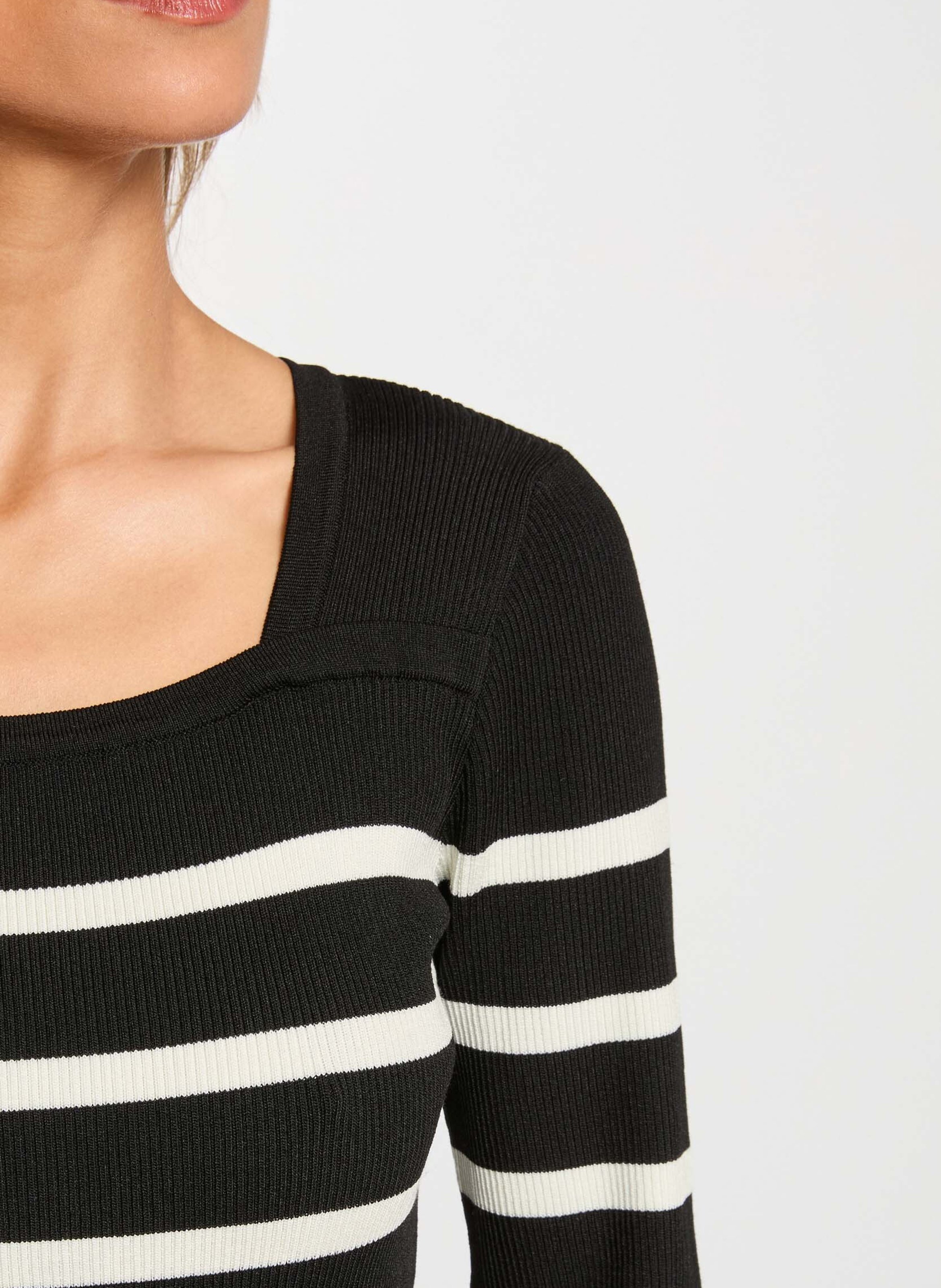 Korte jurk met vierkante halslijn en strepen MORGAN Zwart