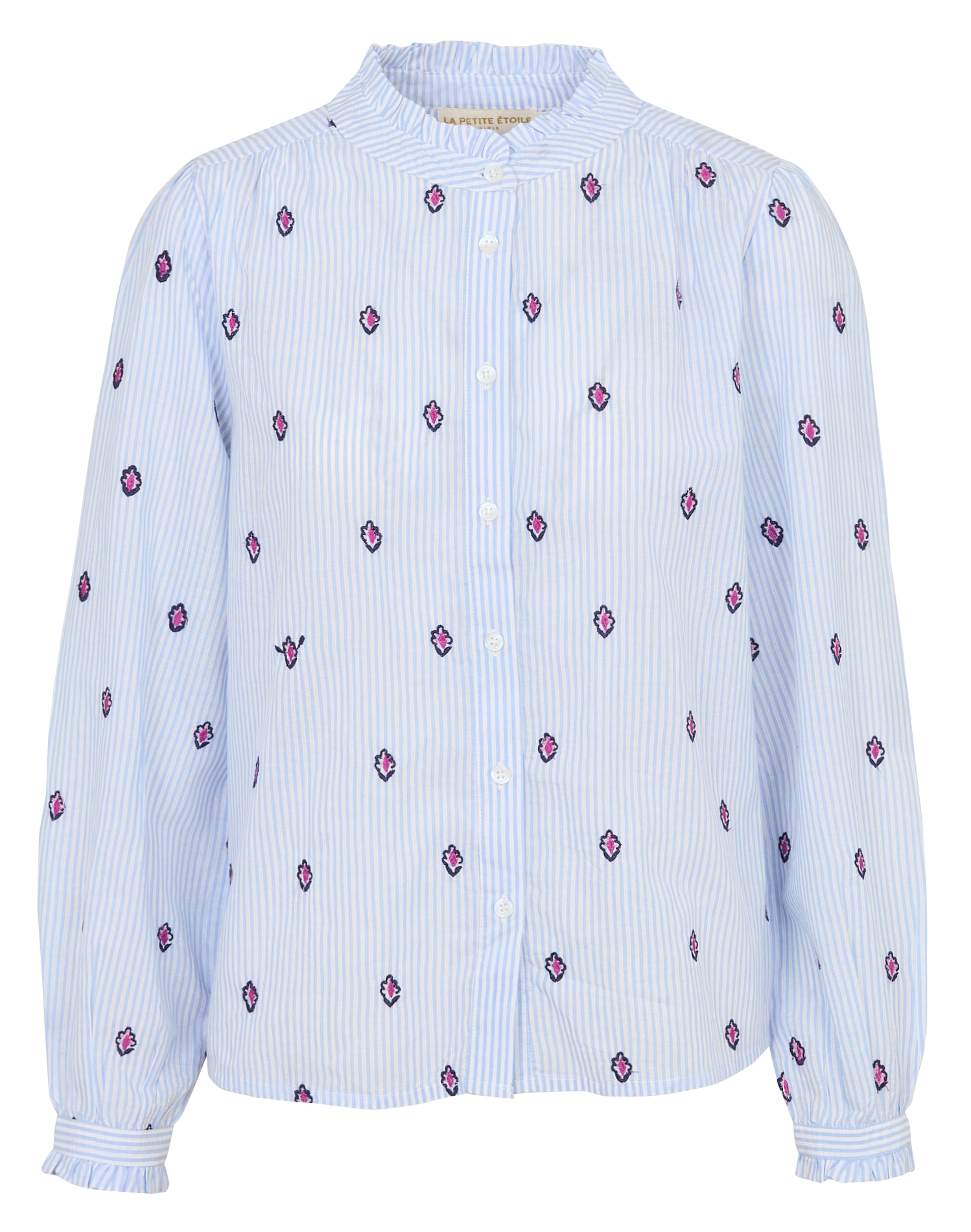 Blouse droite rayée à broderies LA PETITE ETOILE Bleu