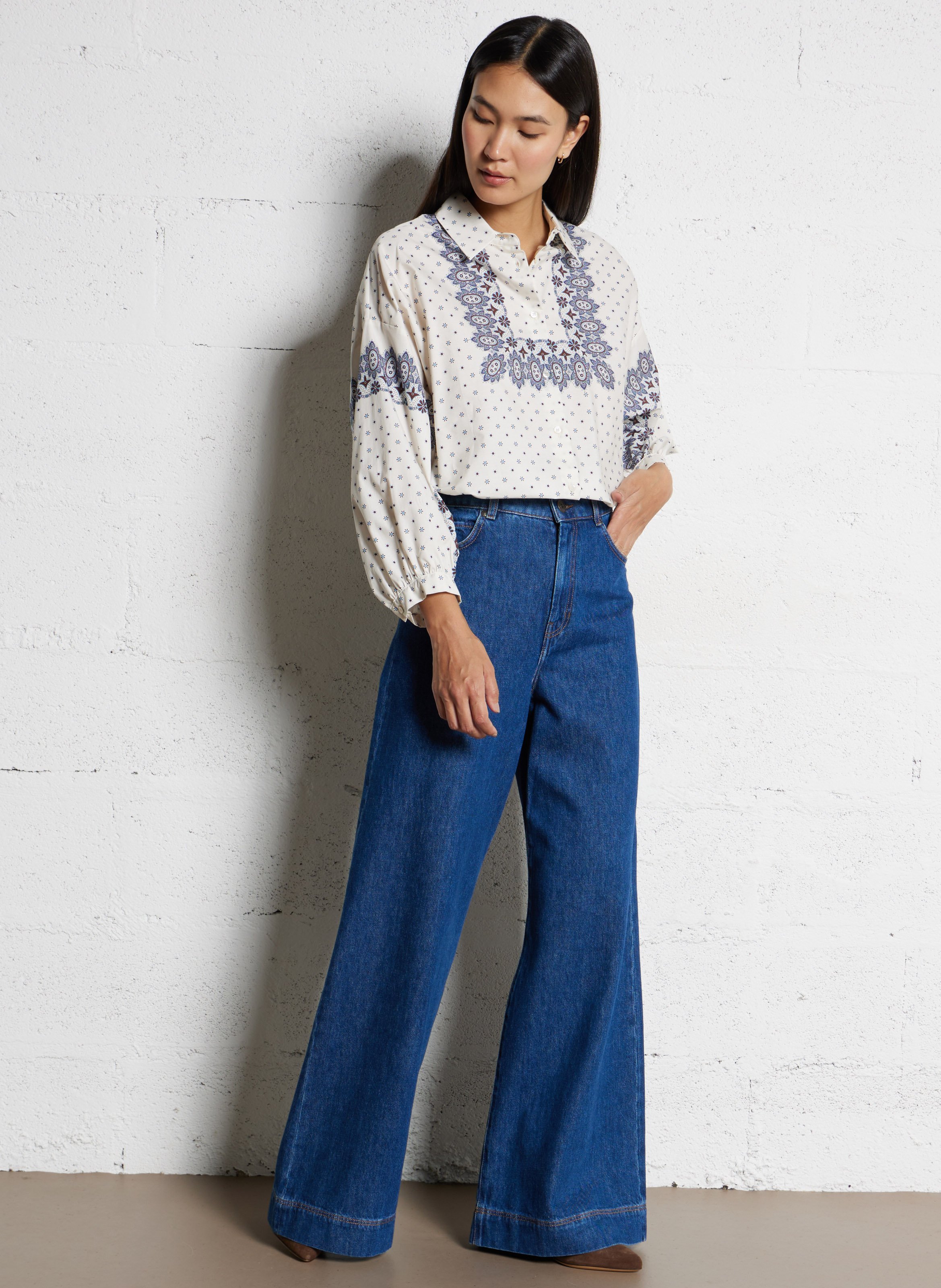 Jean flare taille haute en coton MAX MARA WEEK END Bleu