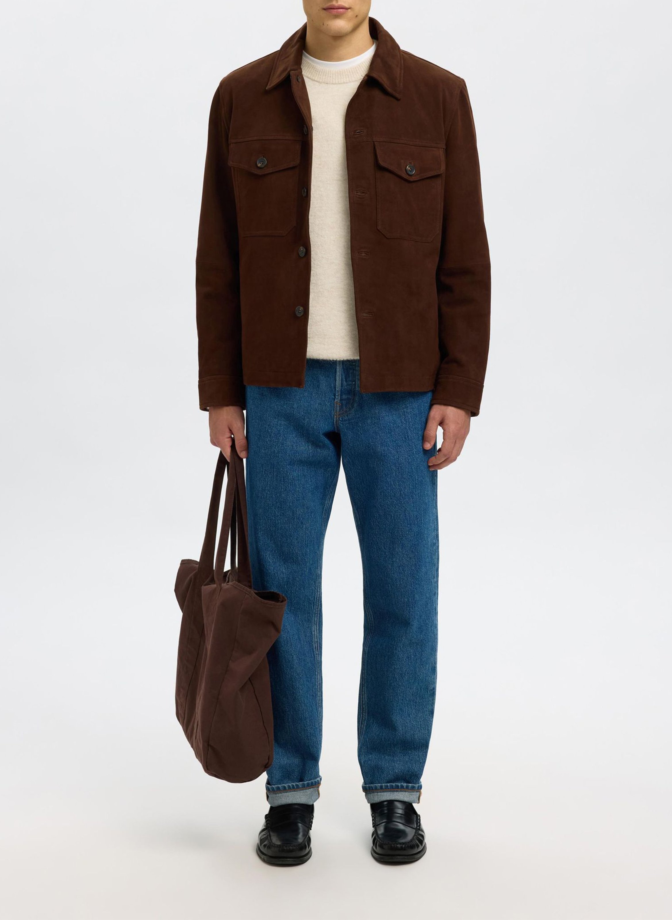 Lederjacke, gerader Schnitt SELECTED Braun