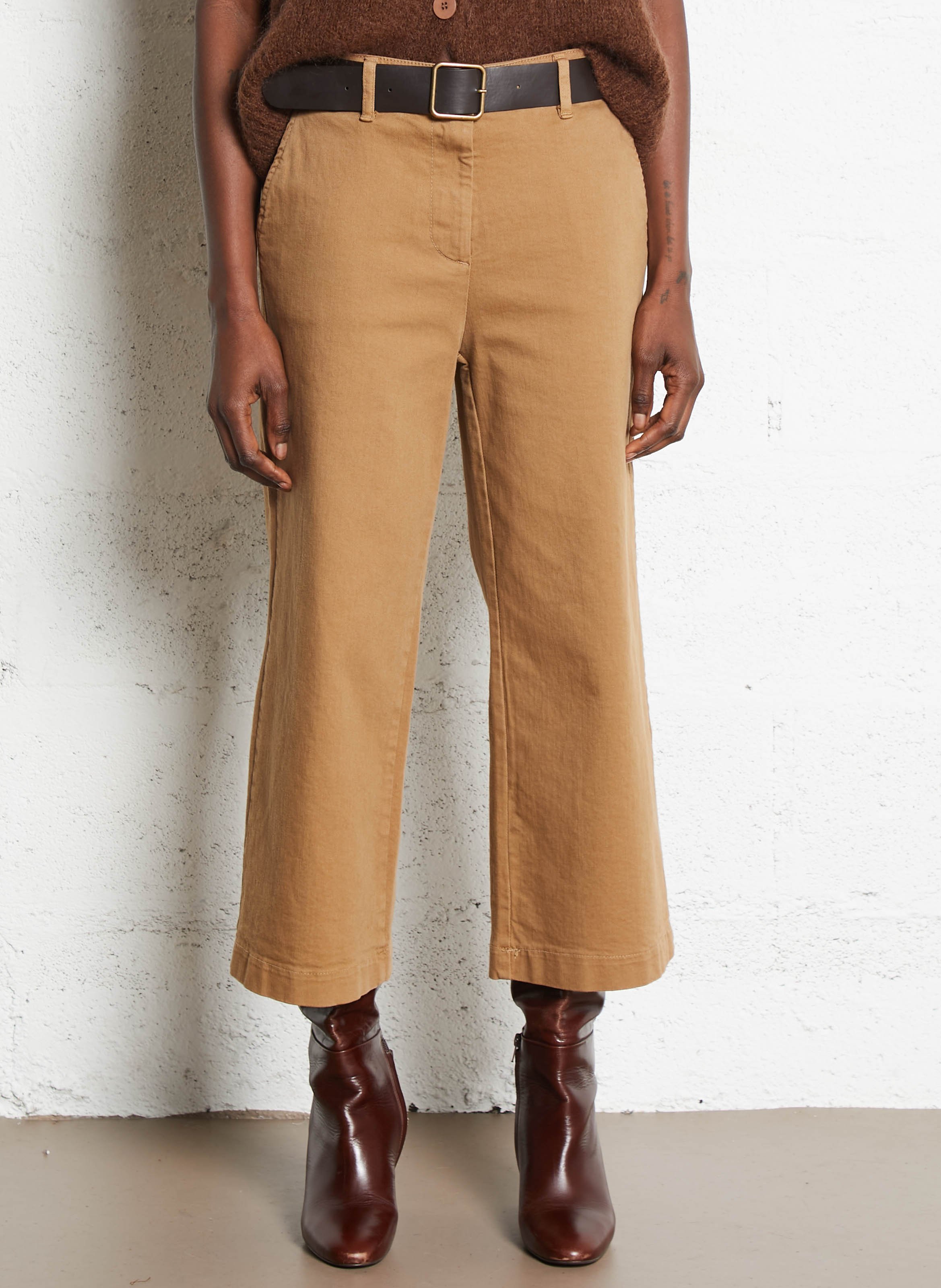 Jean cropped taille haute en coton mélangé PLEASE Beige