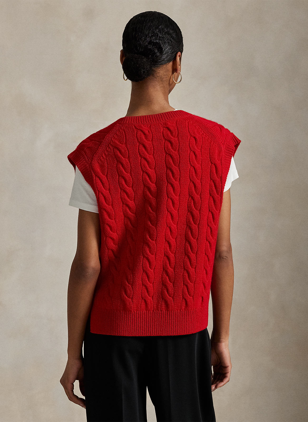 Pull droit col V en laine mélangée POLO RALPH LAUREN Rouge