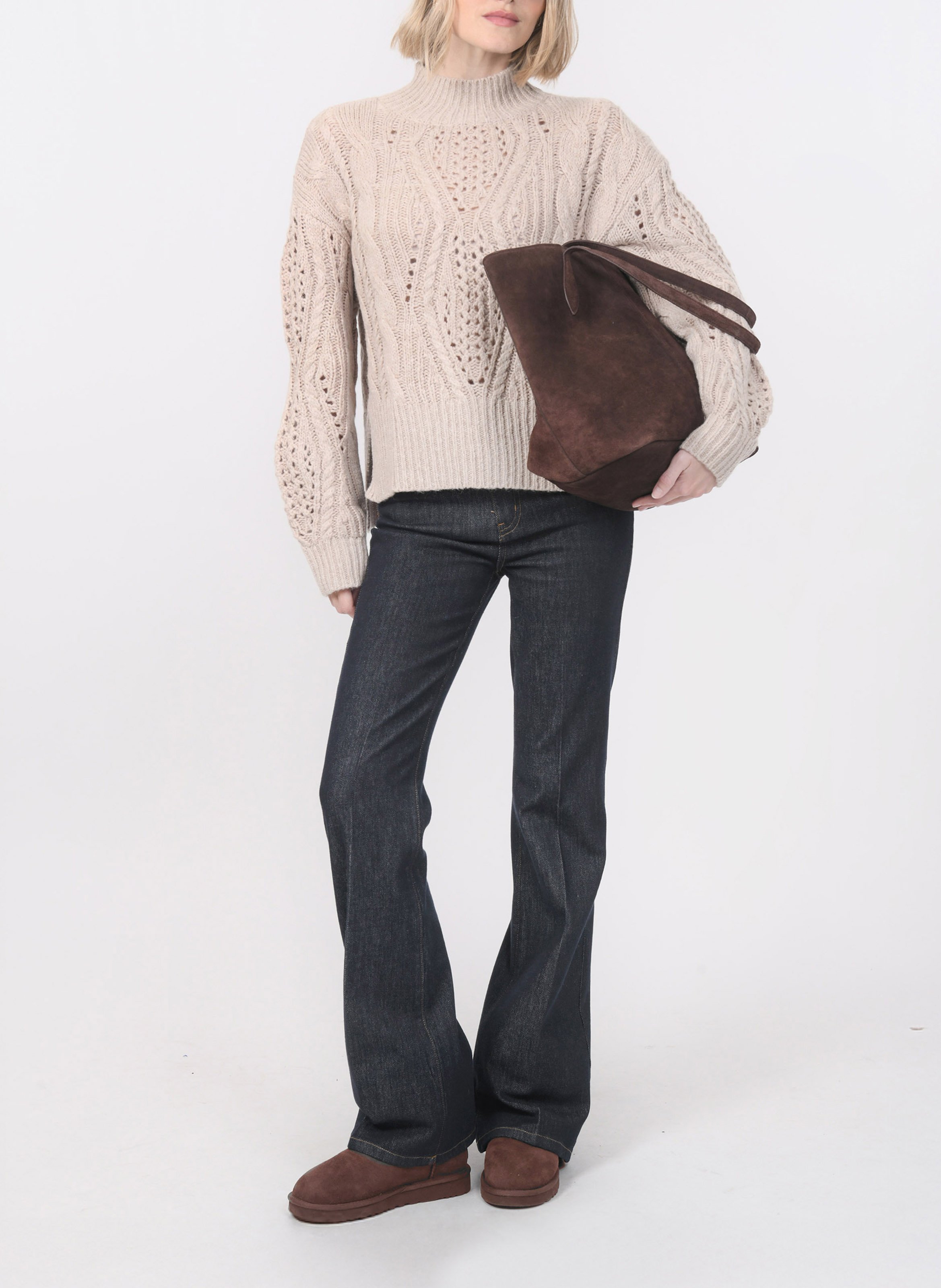 Pull oversize col montant en maille torsadée KOOKAI Marron