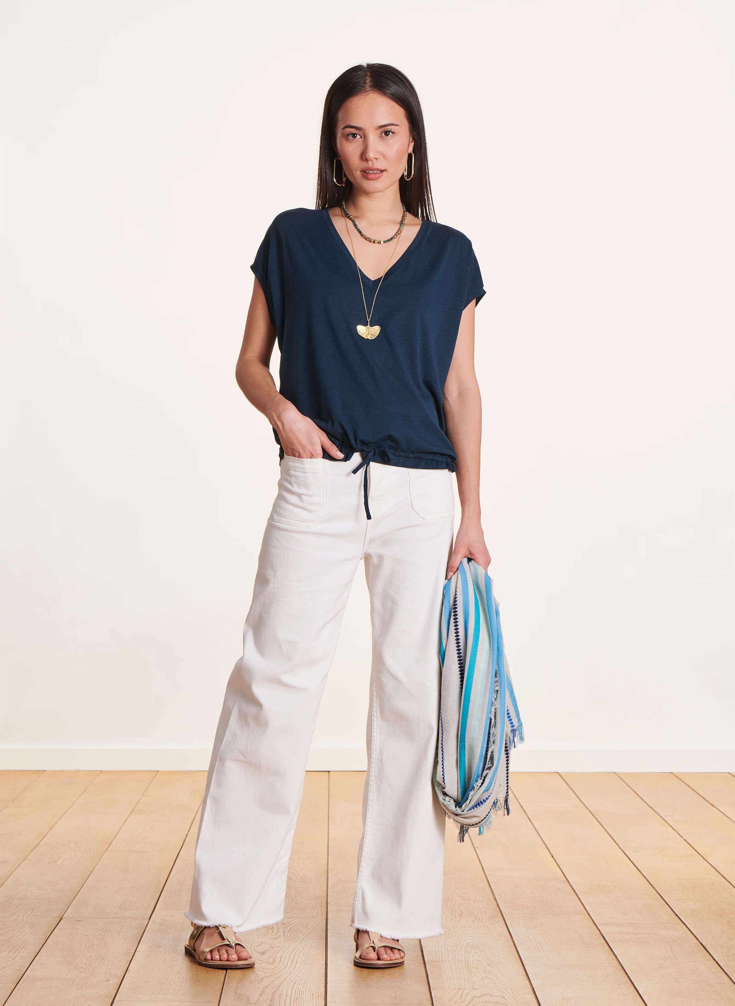 Tee-shirt fluide en coton mélangé  LA FEE MARABOUTEE Bleu