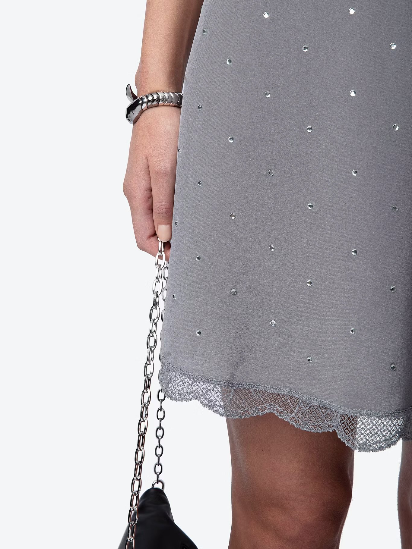 Robe courte caraco à strass en soie  ZADIG&VOLTAIRE Gris
