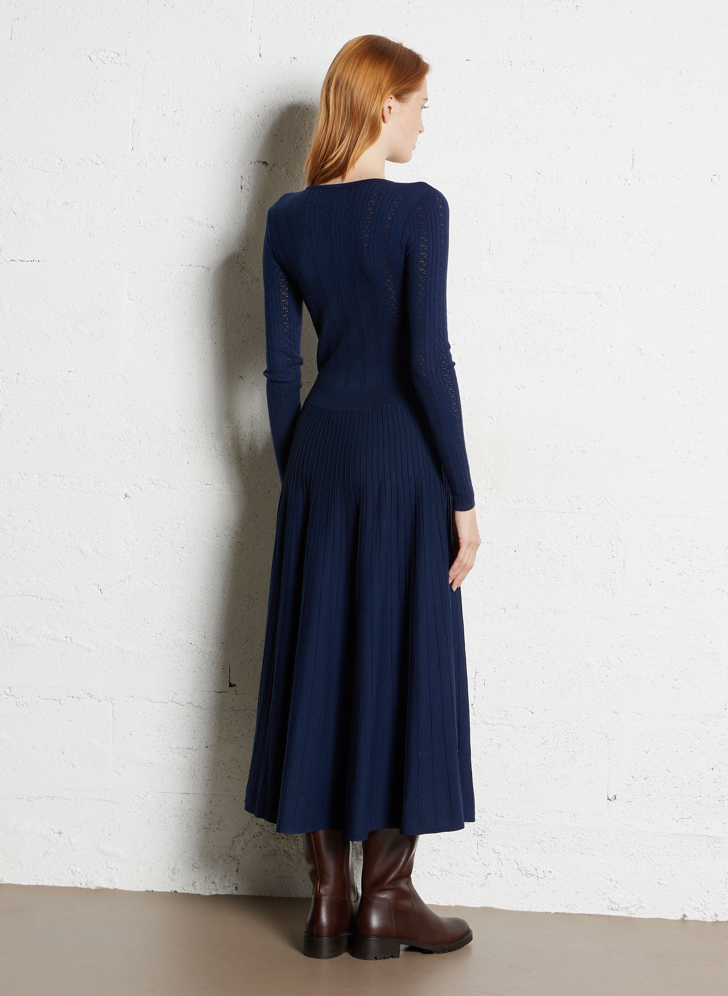 Midi dress with plunge V-neck PETITE MENDIGOTE Blue