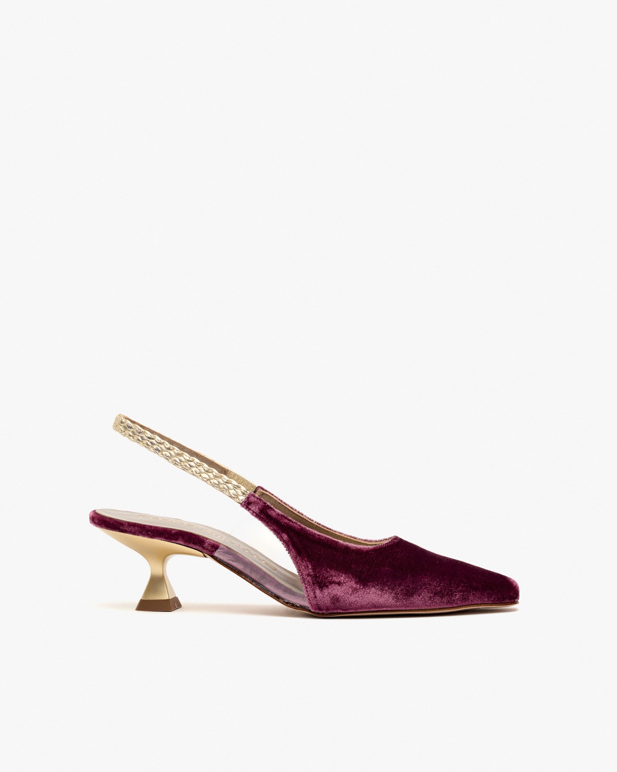 Burgundy velvet pumps with metallic leather trim PEDRO MIRALLES Red