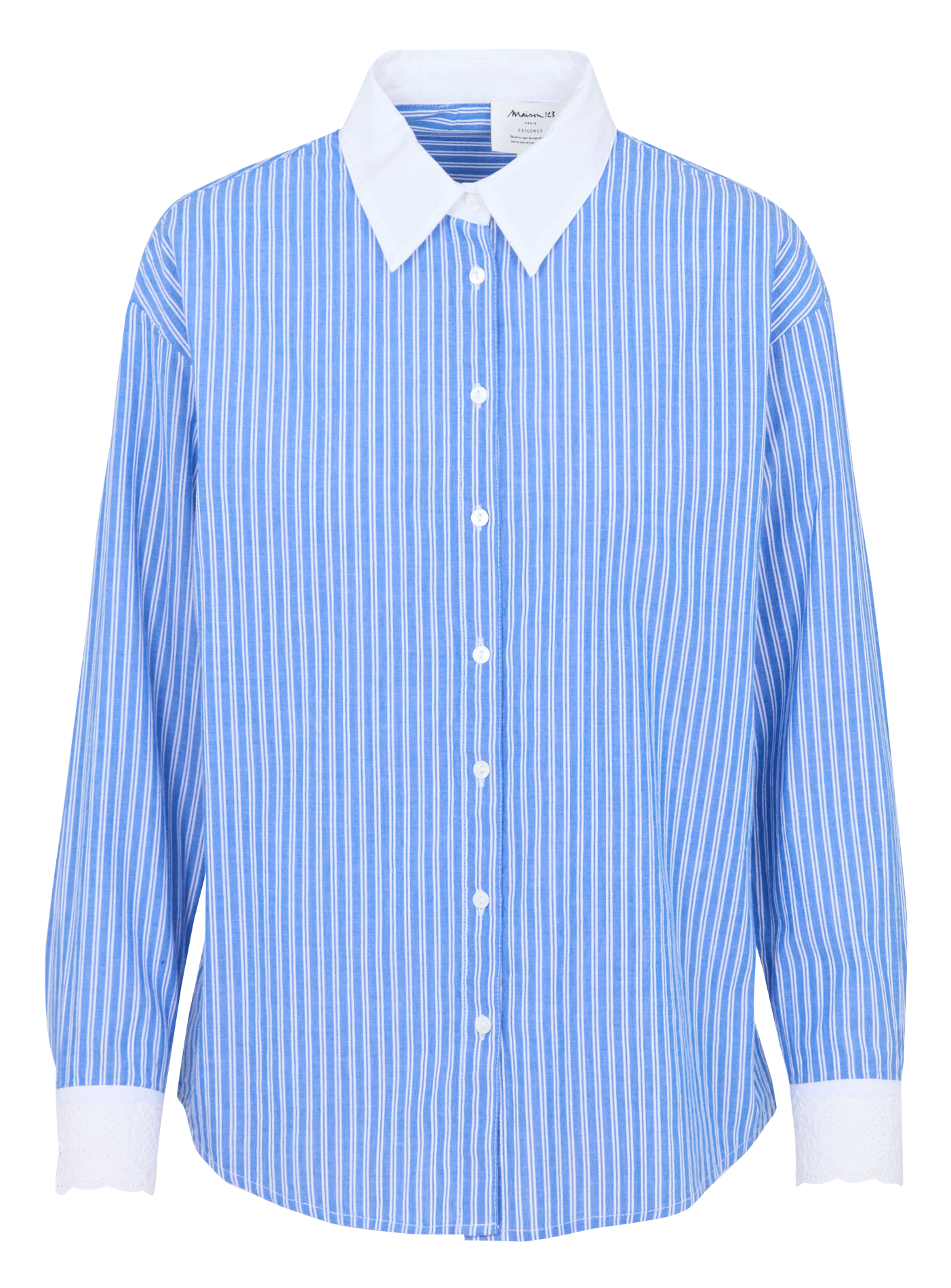 Straight-cut striped cotton shirt with classic collar MAISON 123 Blue