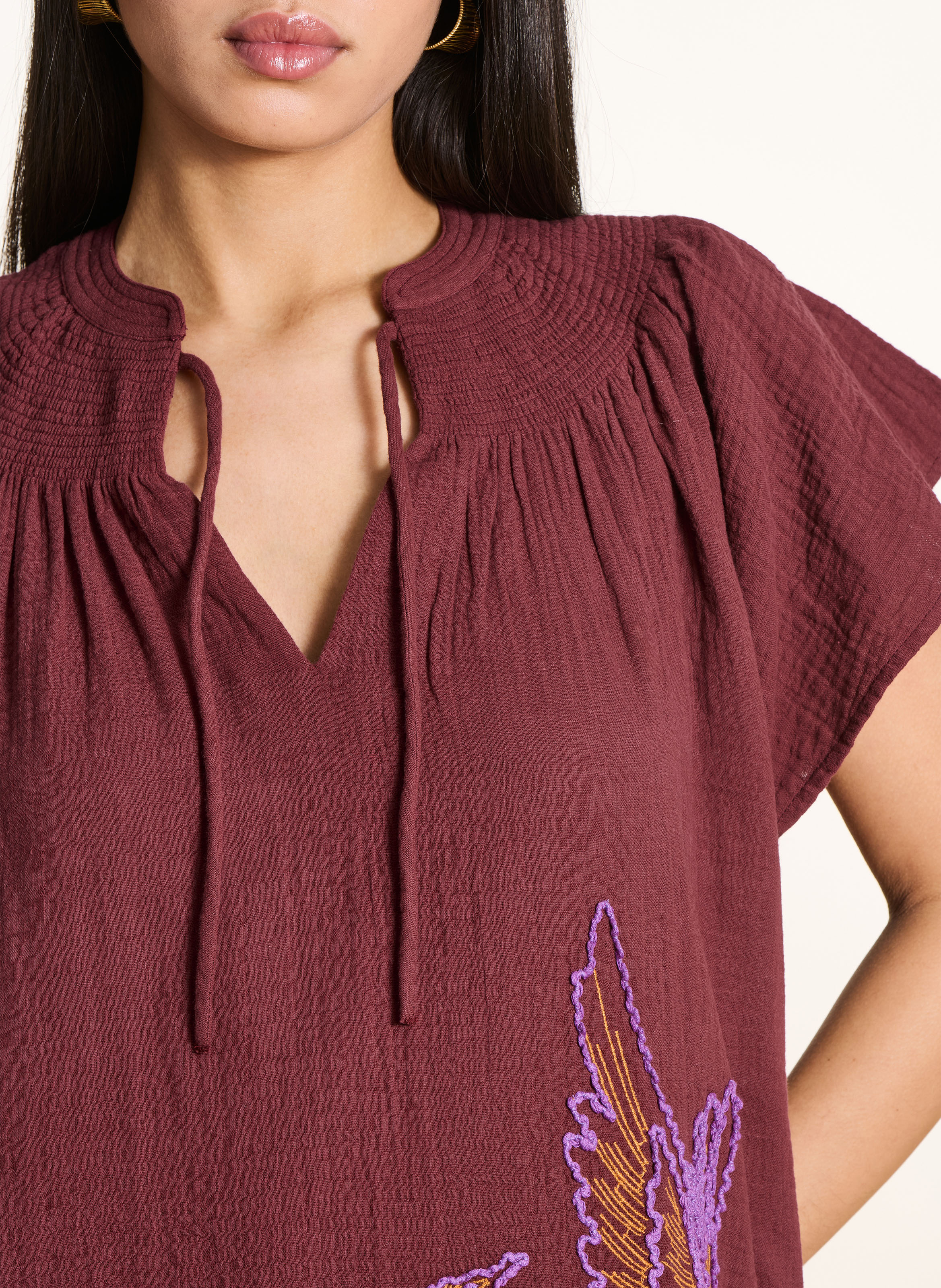 Korte rechte jurk van biologisch katoen LA FEE MARABOUTEE Bruin