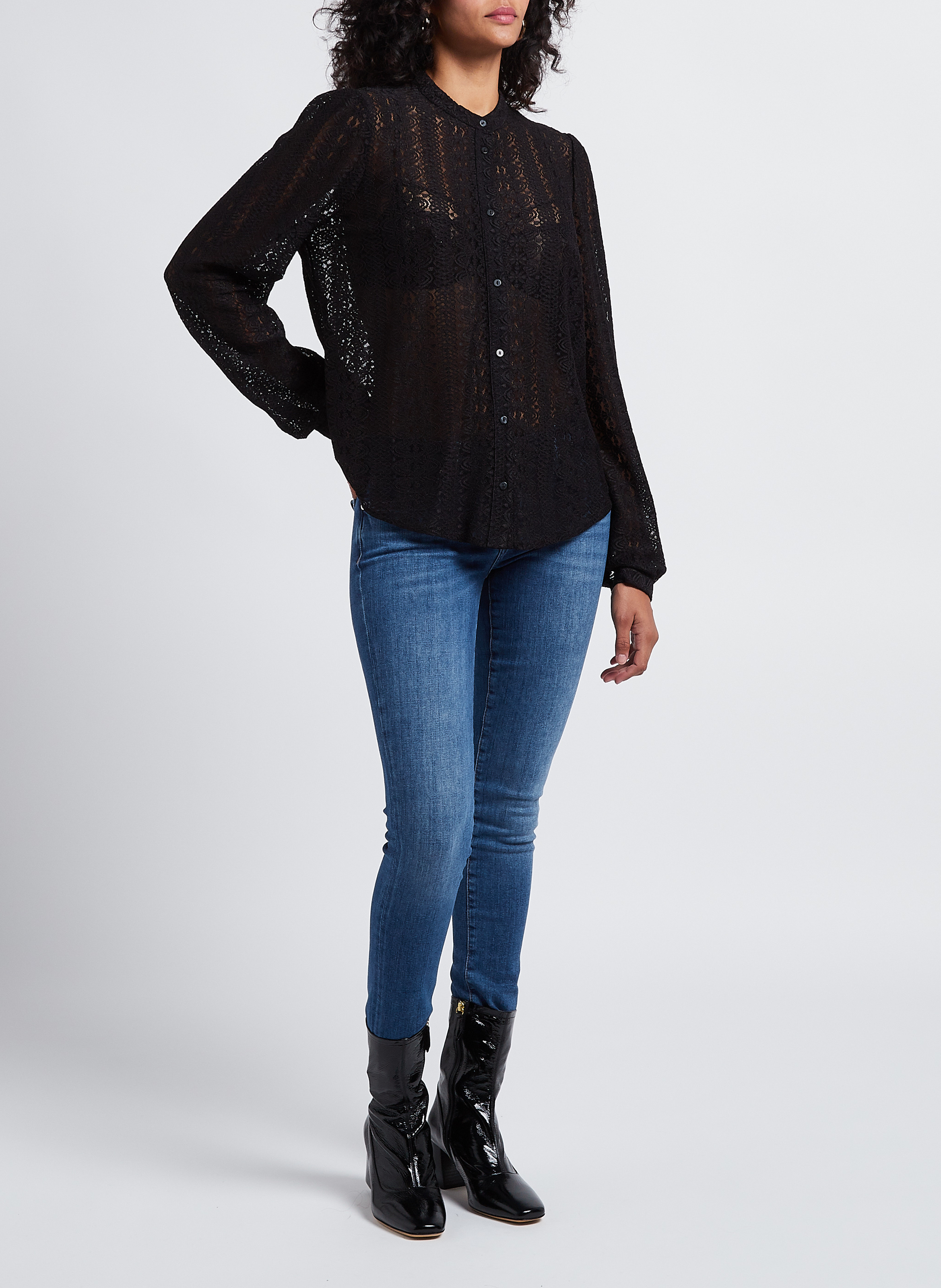 Bestickte Bluse mit Mao-Kragen VILA Schwarz