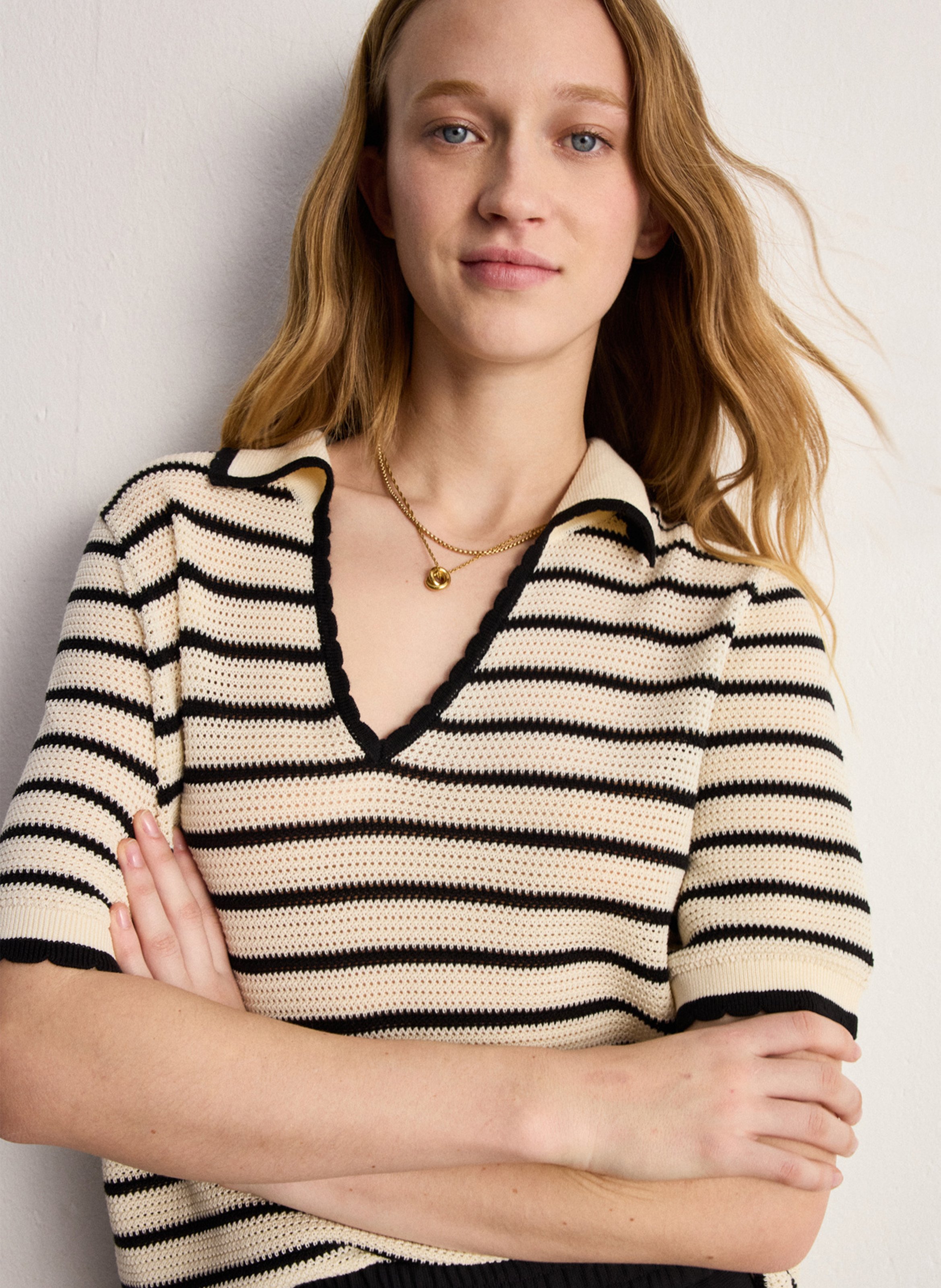 Pull droit à rayures PABLO Beige