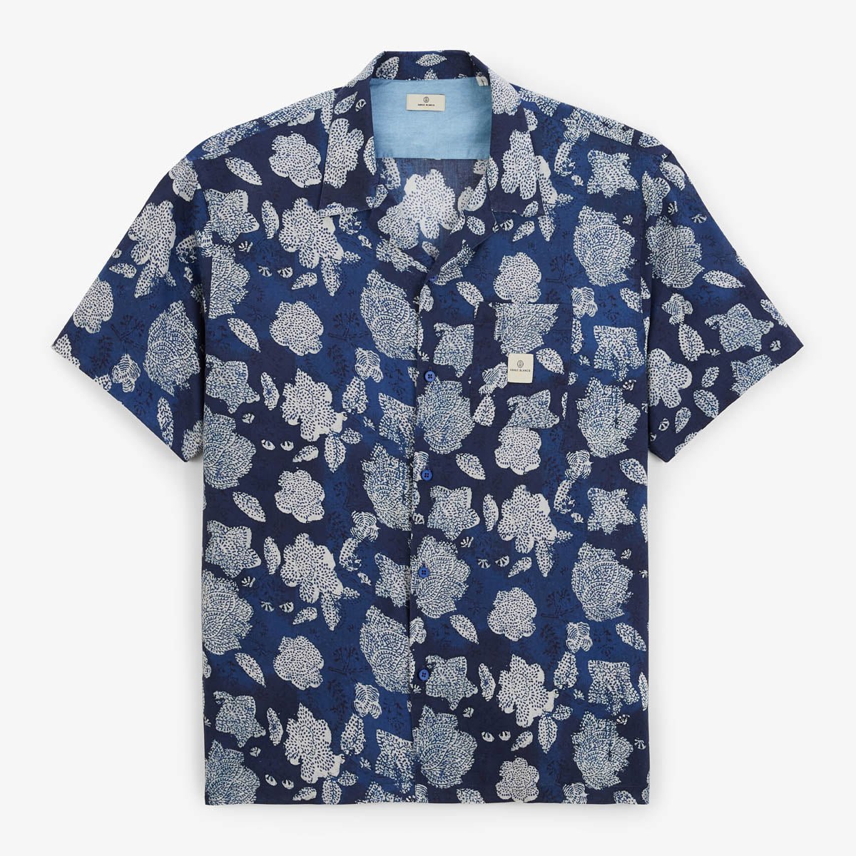 Short-sleeved floral print cotton shirt SERGE BLANCO Blue