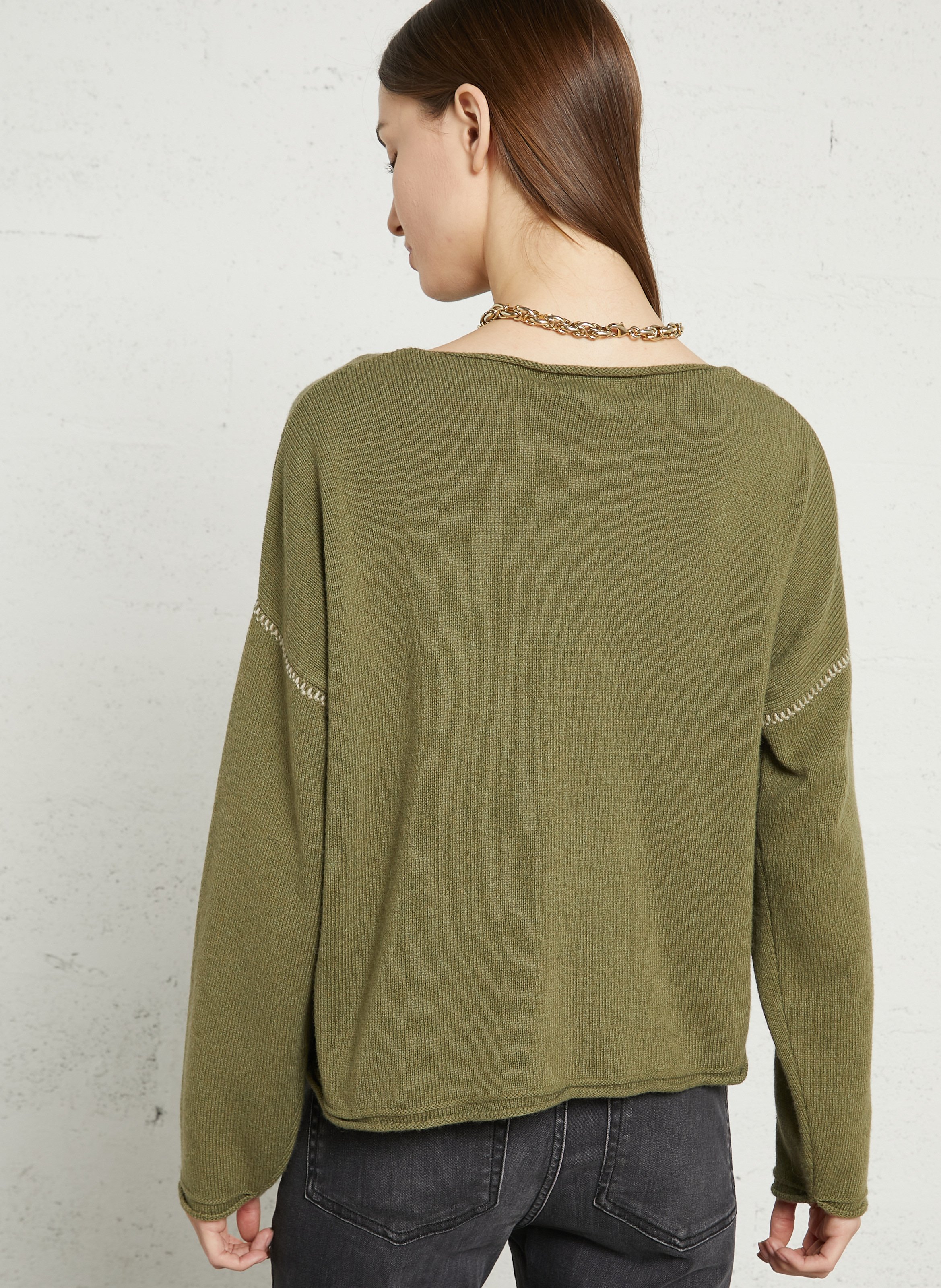 Round-neck cropped sweater MAISON ANJE Khaki